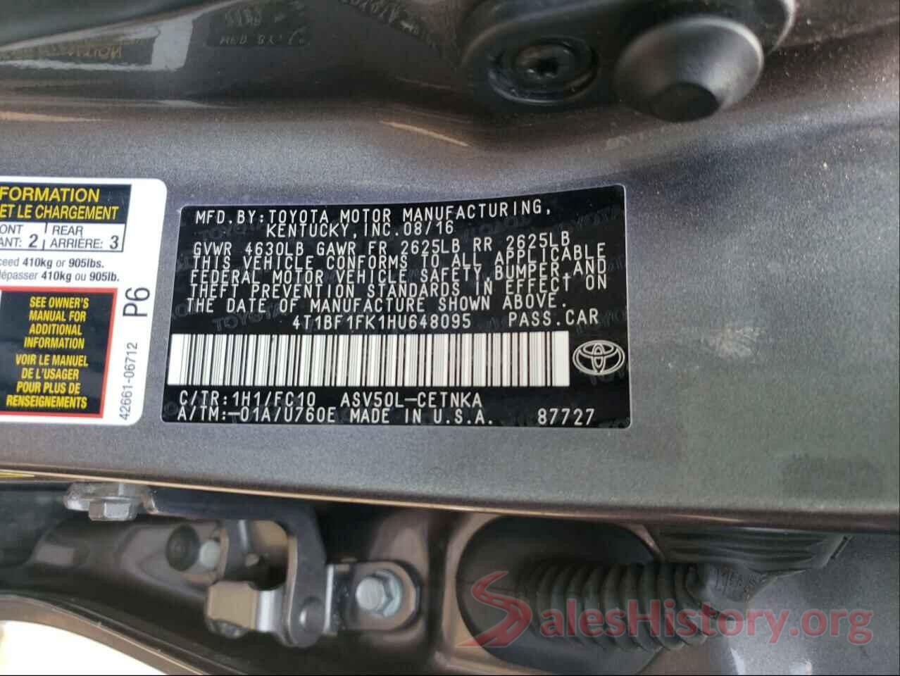 4T1BF1FK1HU648095 2017 TOYOTA CAMRY