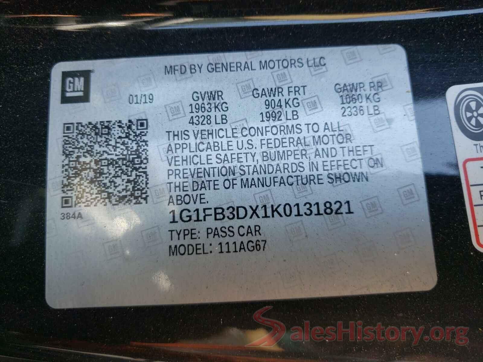 1G1FB3DX1K0131821 2019 CHEVROLET CAMARO