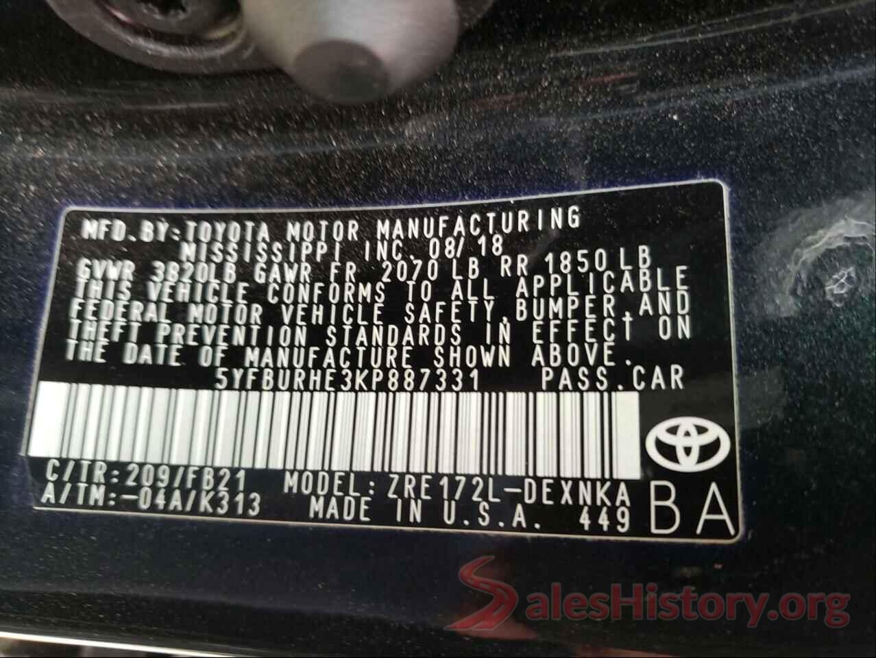 5YFBURHE3KP887331 2019 TOYOTA COROLLA