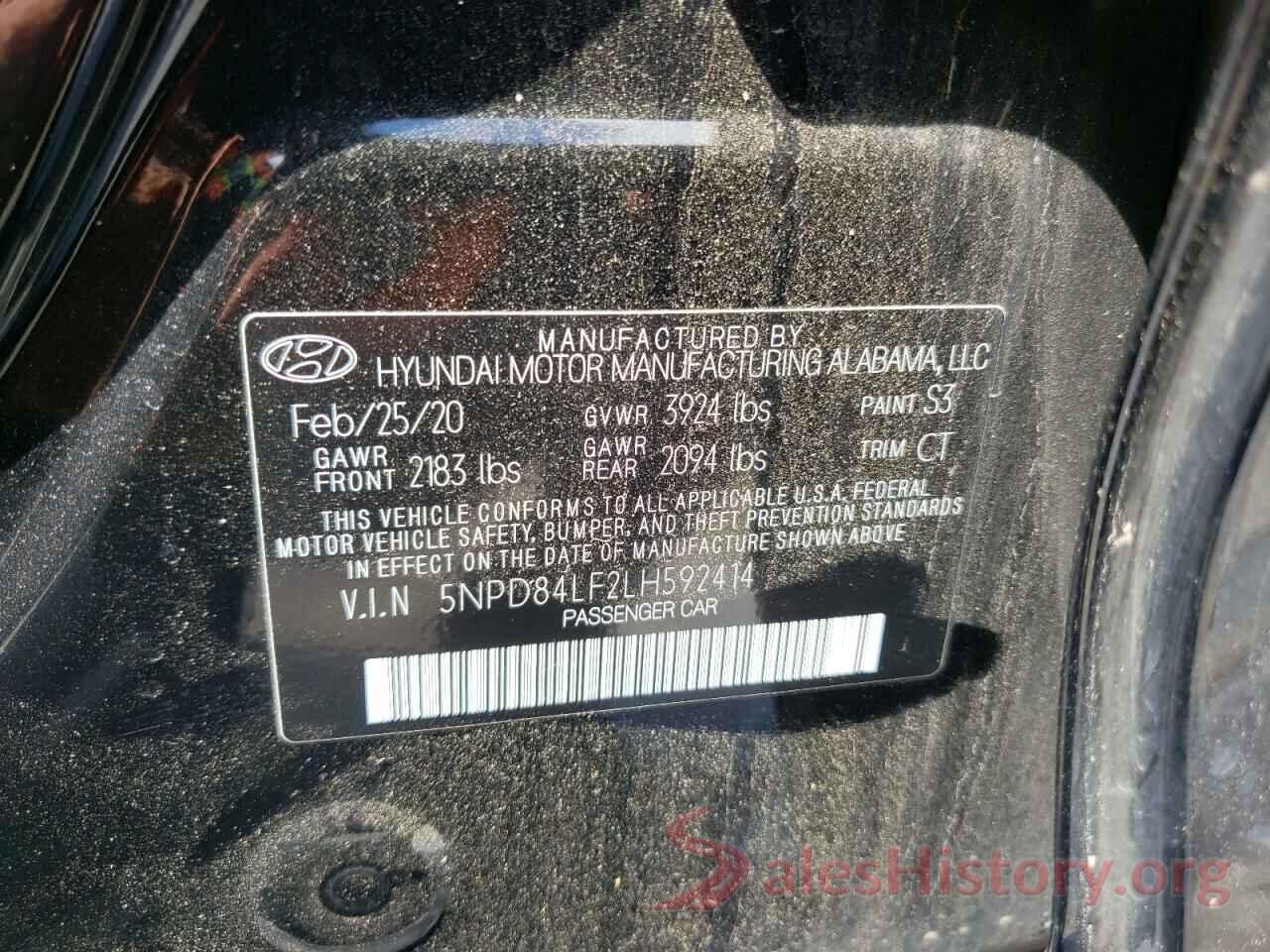 5NPD84LF2LH592414 2020 HYUNDAI ELANTRA