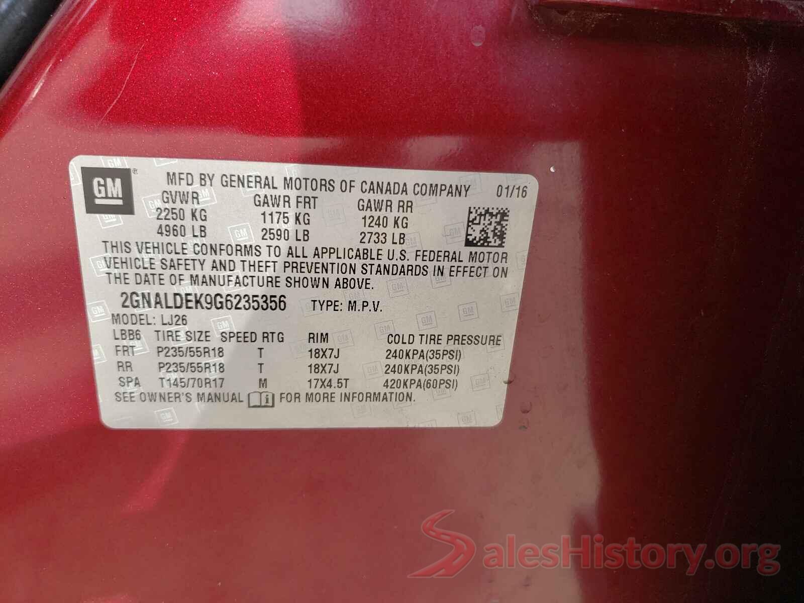 2GNALDEK9G6235356 2016 CHEVROLET EQUINOX