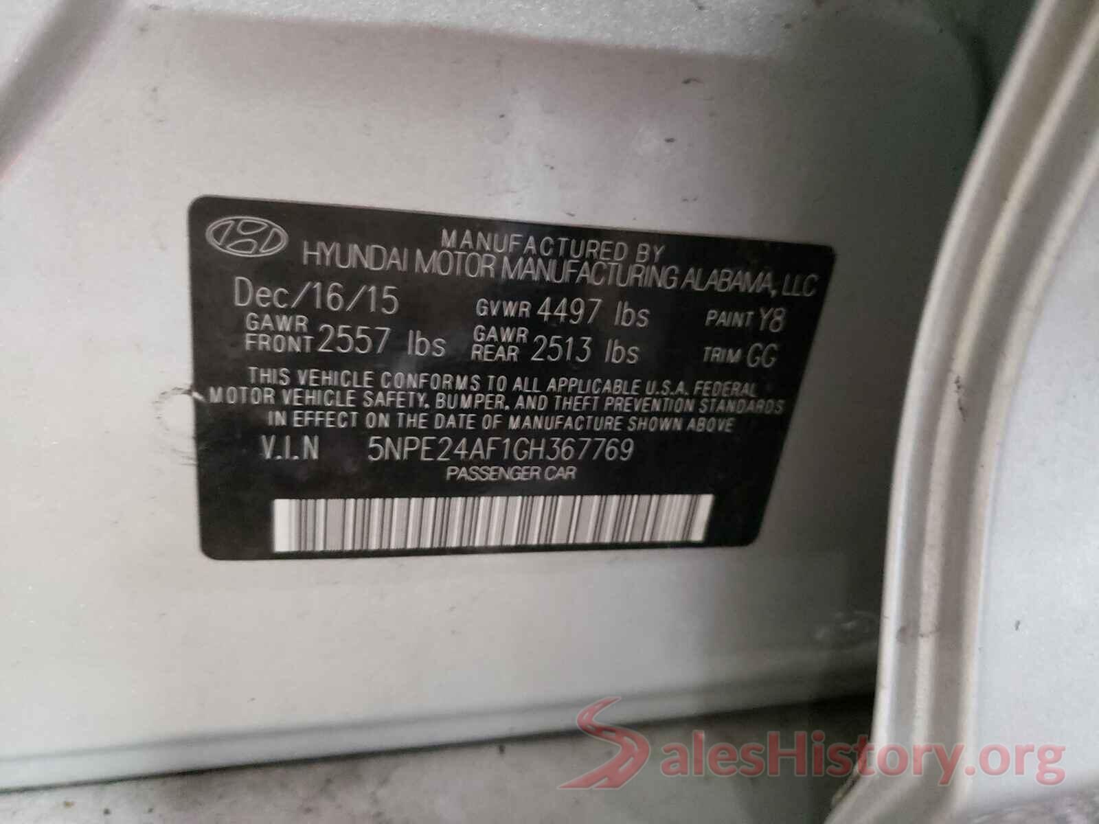 5NPE24AF1GH367769 2016 HYUNDAI SONATA