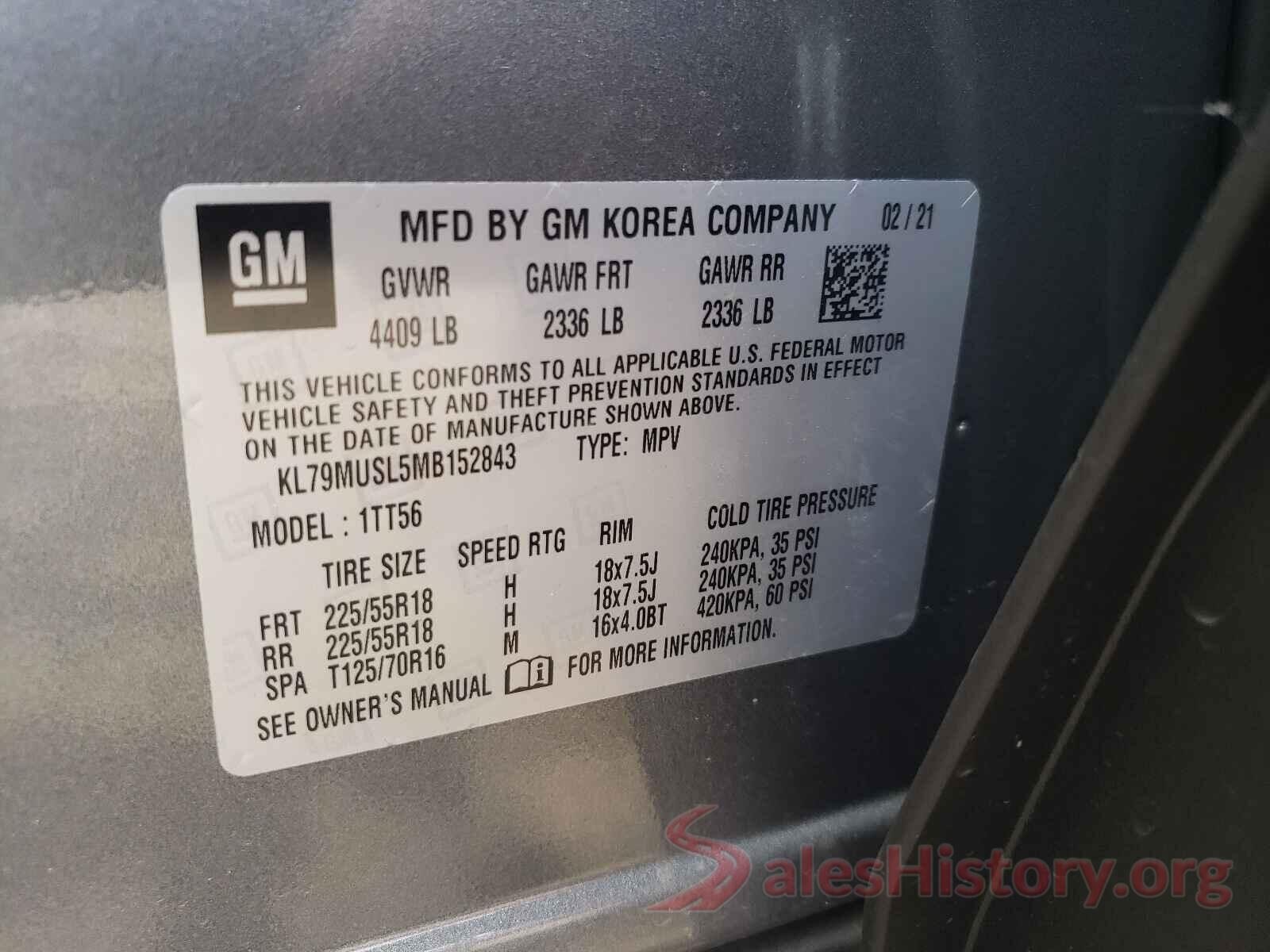 KL79MUSL5MB152843 2021 CHEVROLET TRAILBLAZE