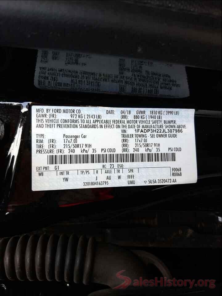 1FADP3H22JL307986 2018 FORD FOCUS