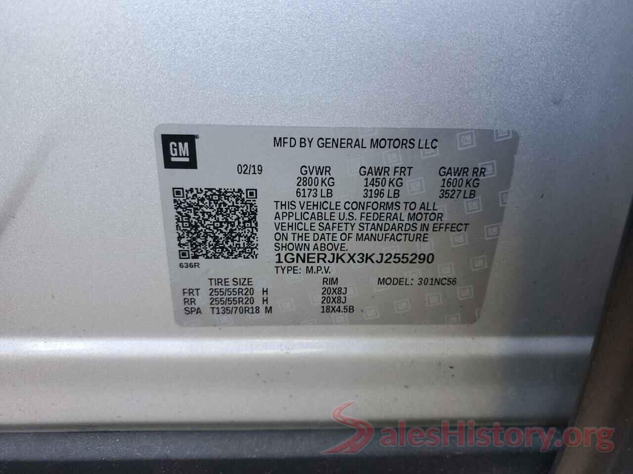 1GNERJKX3KJ255290 2019 CHEVROLET TRAVERSE