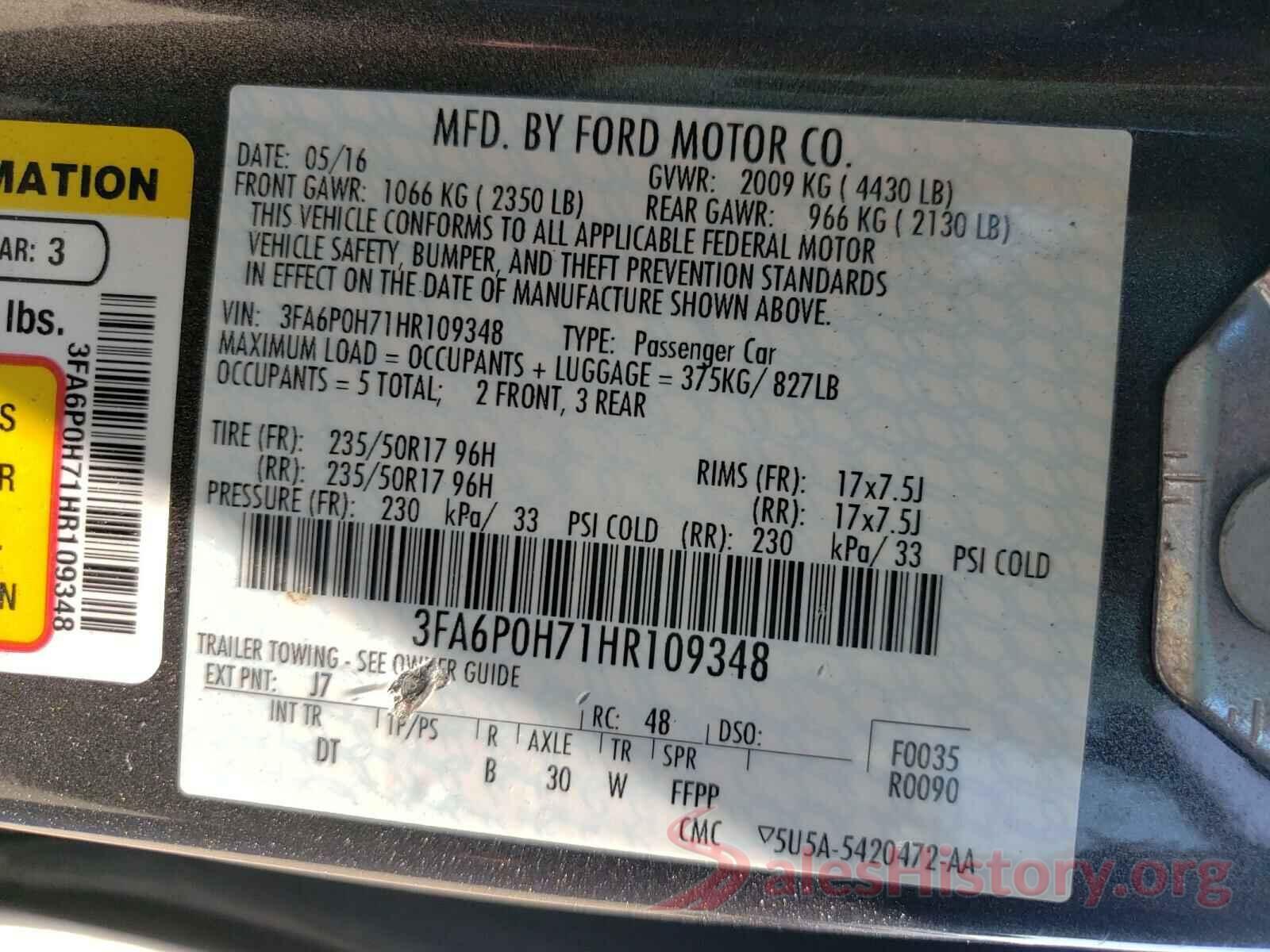 3FA6P0H71HR109348 2017 FORD FUSION