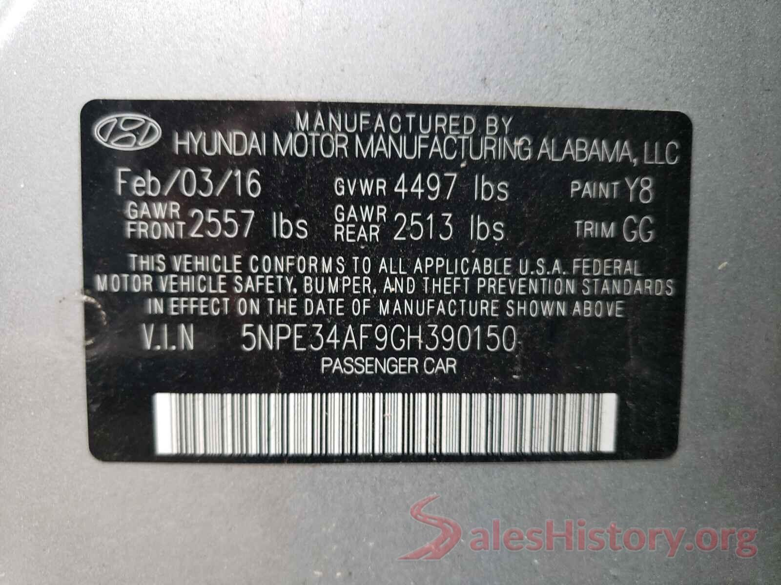 5NPE34AF9GH390150 2016 HYUNDAI SONATA