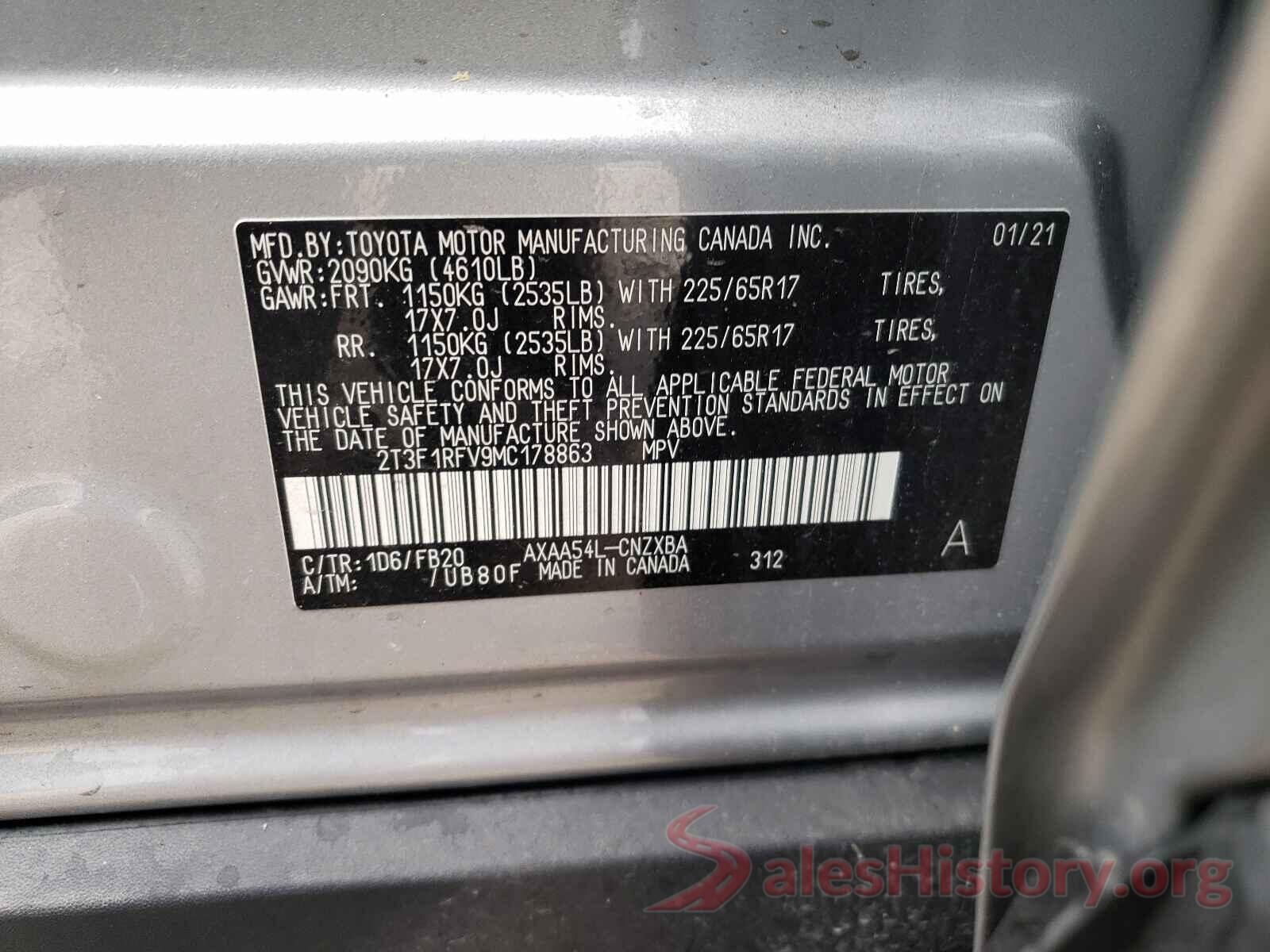 2T3F1RFV9MC178863 2021 TOYOTA RAV4