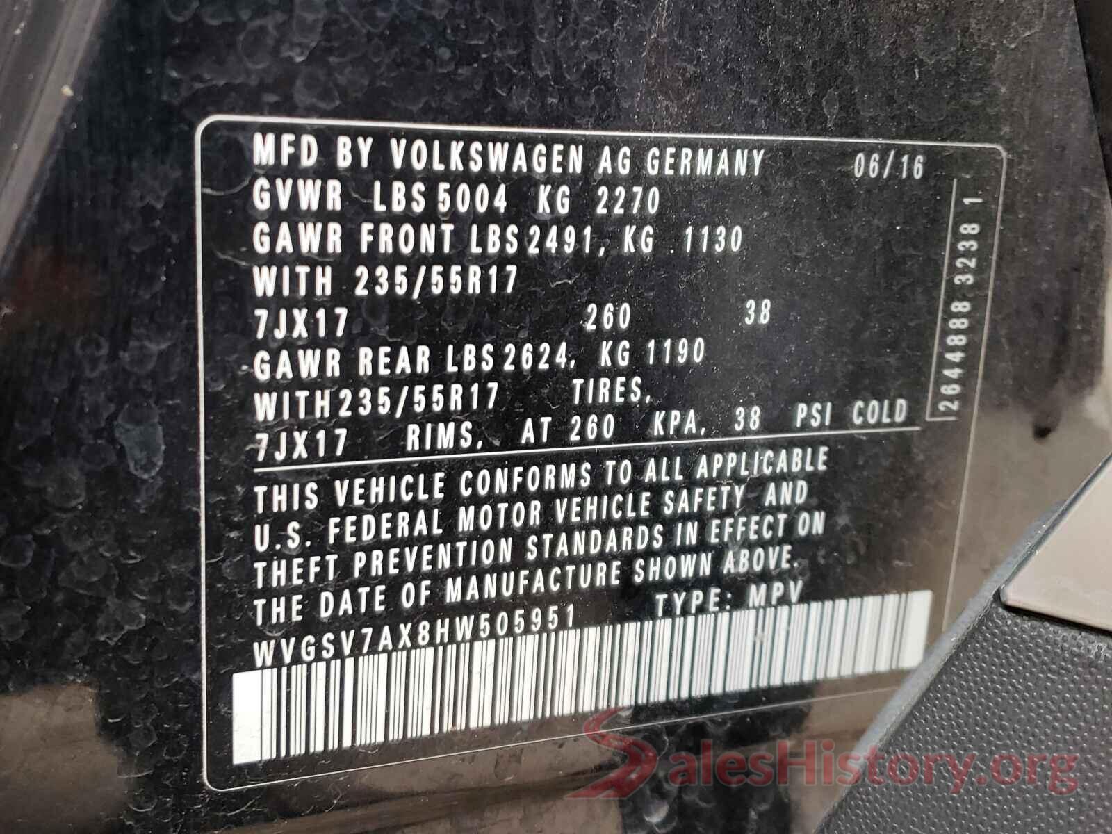 WVGSV7AX8HW505951 2017 VOLKSWAGEN TIGUAN