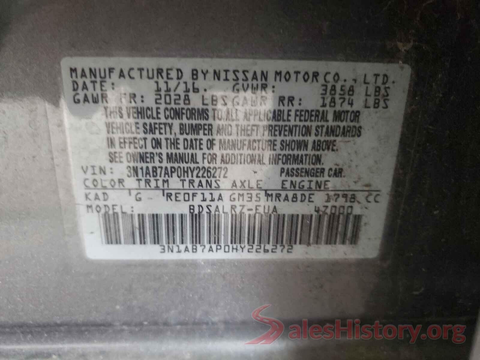 3N1AB7AP0HY226272 2017 NISSAN SENTRA