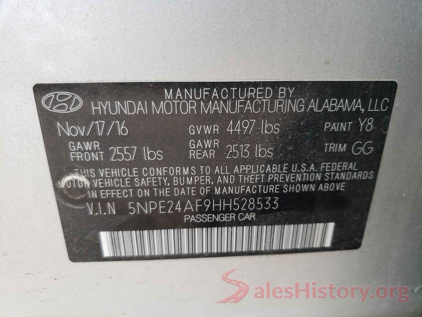 5NPE24AF9HH528533 2017 HYUNDAI SONATA