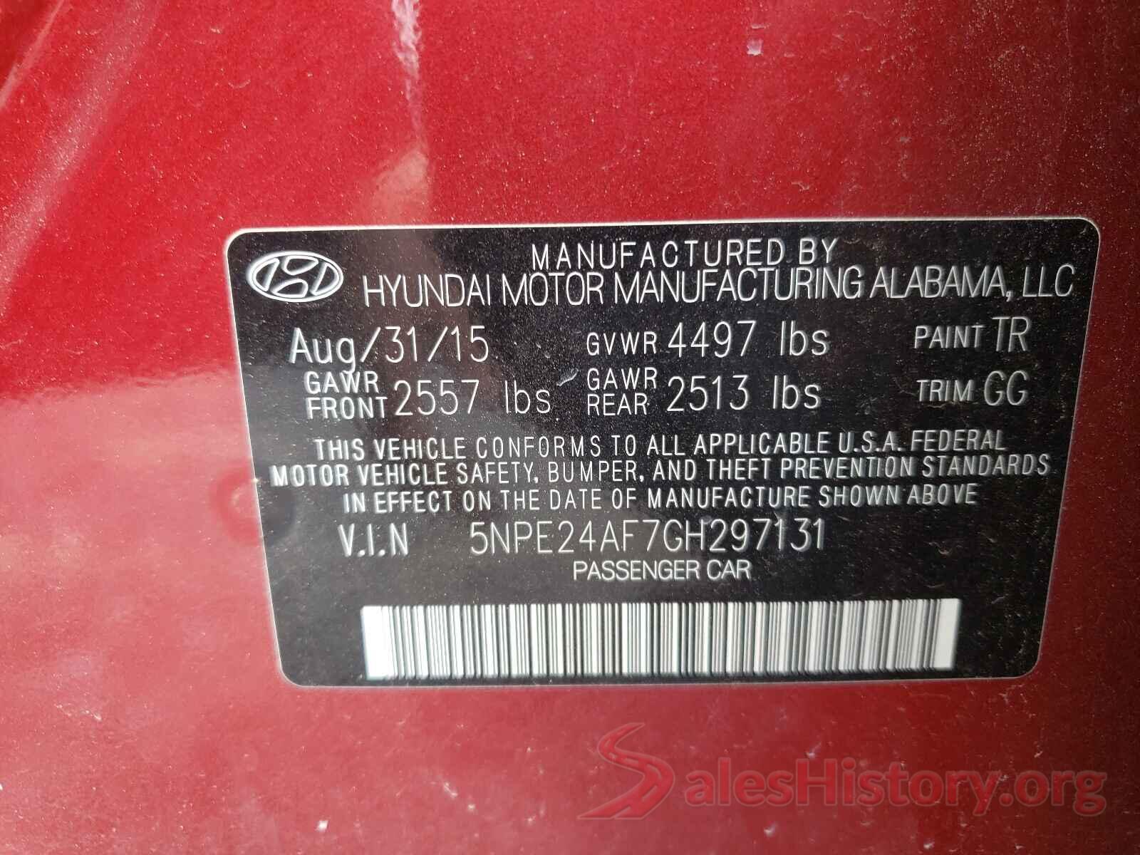 5NPE24AF7GH297131 2016 HYUNDAI SONATA