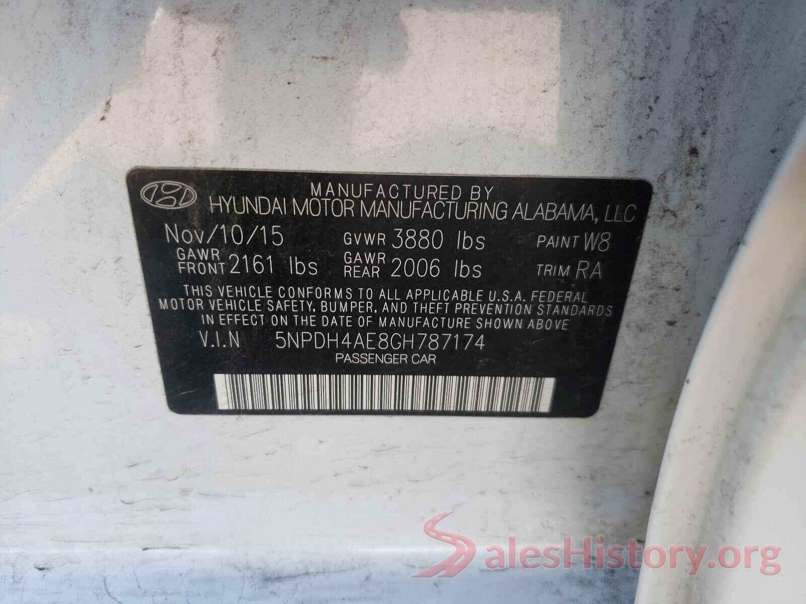 5NPDH4AE8GH787174 2016 HYUNDAI ELANTRA