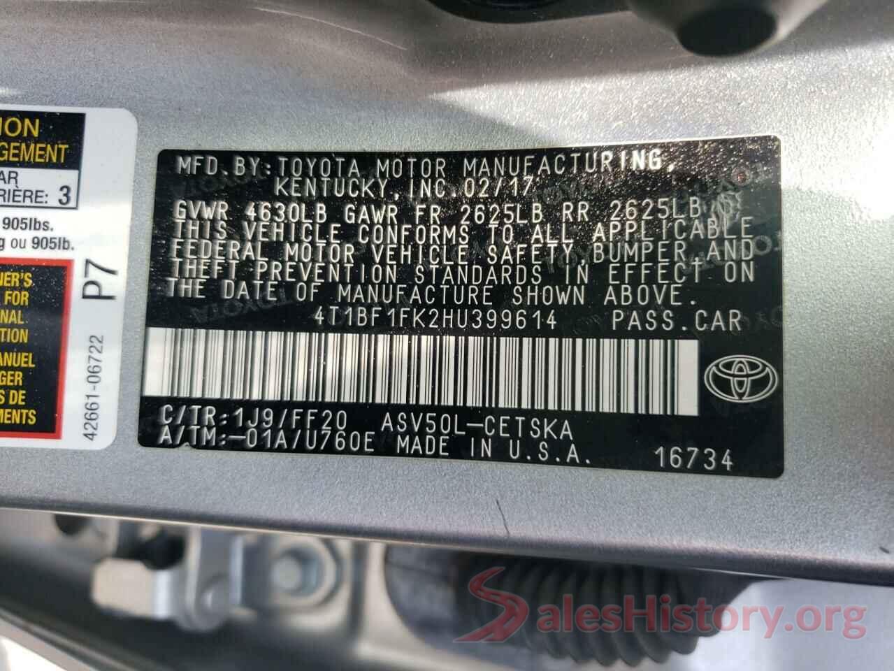 4T1BF1FK2HU399614 2017 TOYOTA CAMRY