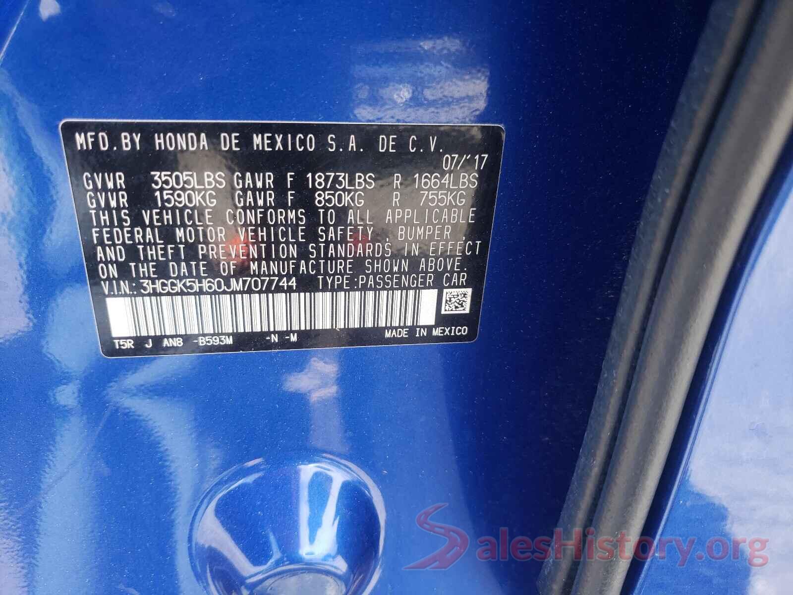 3HGGK5H60JM707744 2018 HONDA FIT