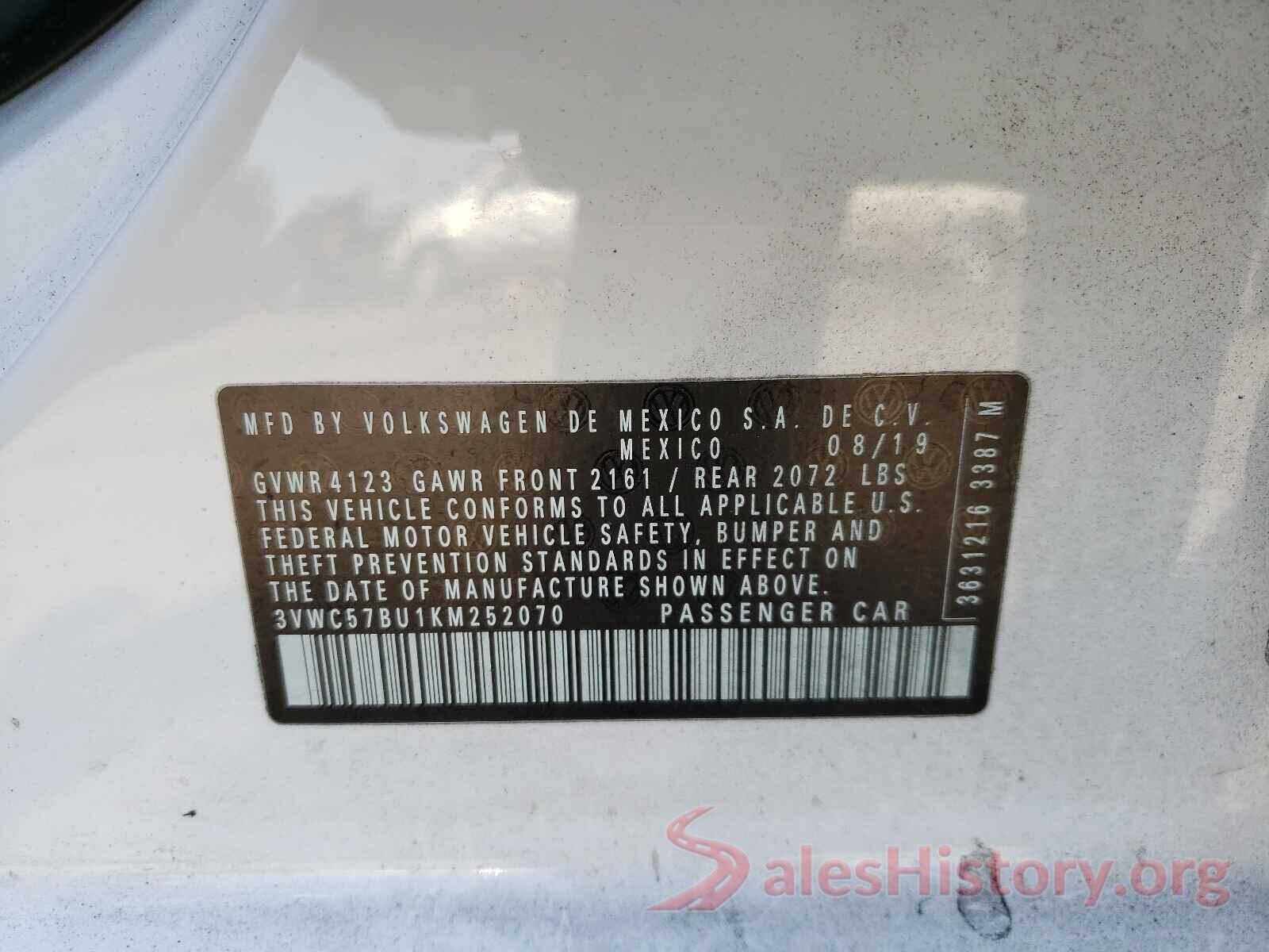 3VWC57BU1KM252070 2019 VOLKSWAGEN JETTA