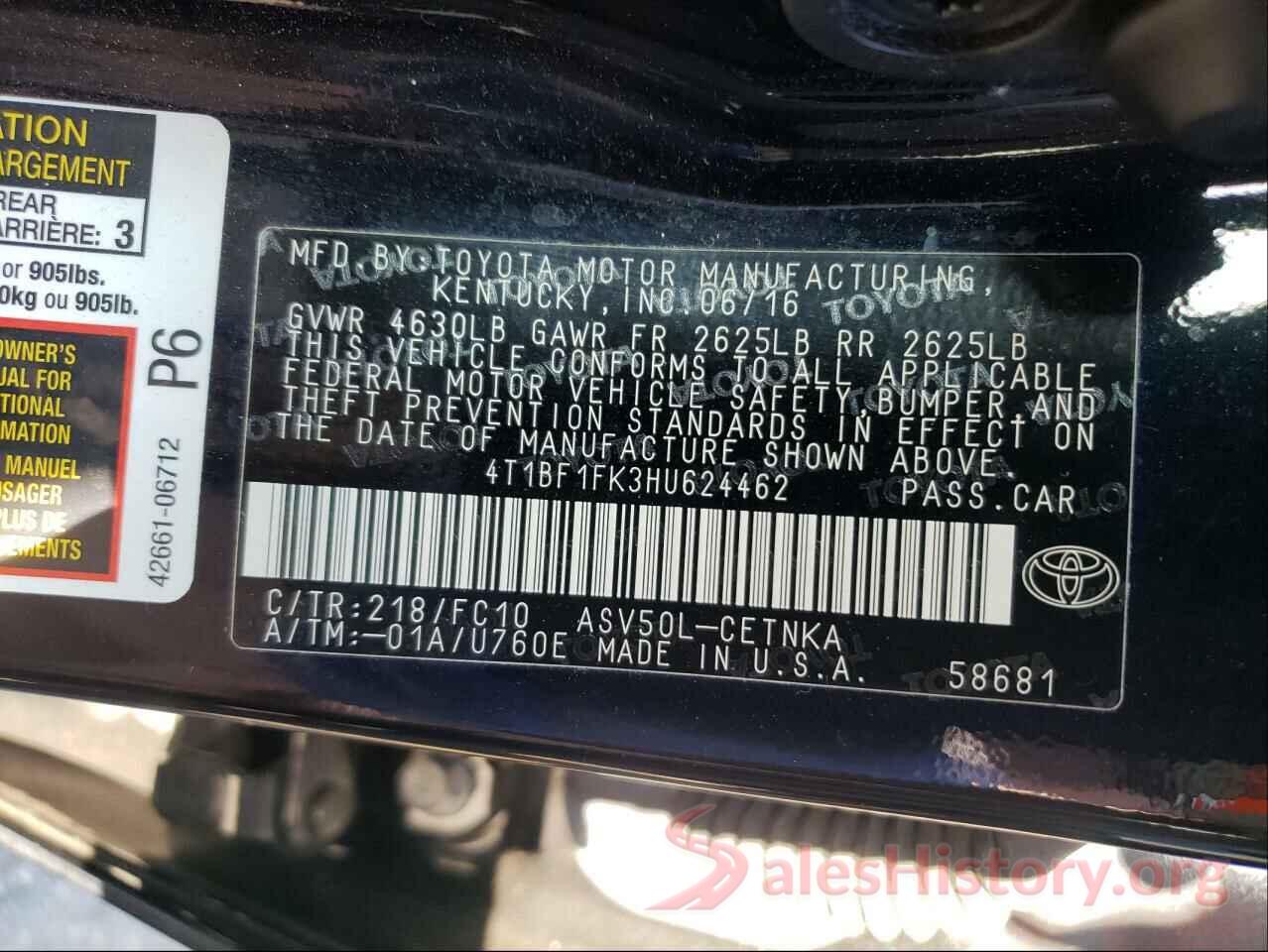 4T1BF1FK3HU624462 2017 TOYOTA CAMRY