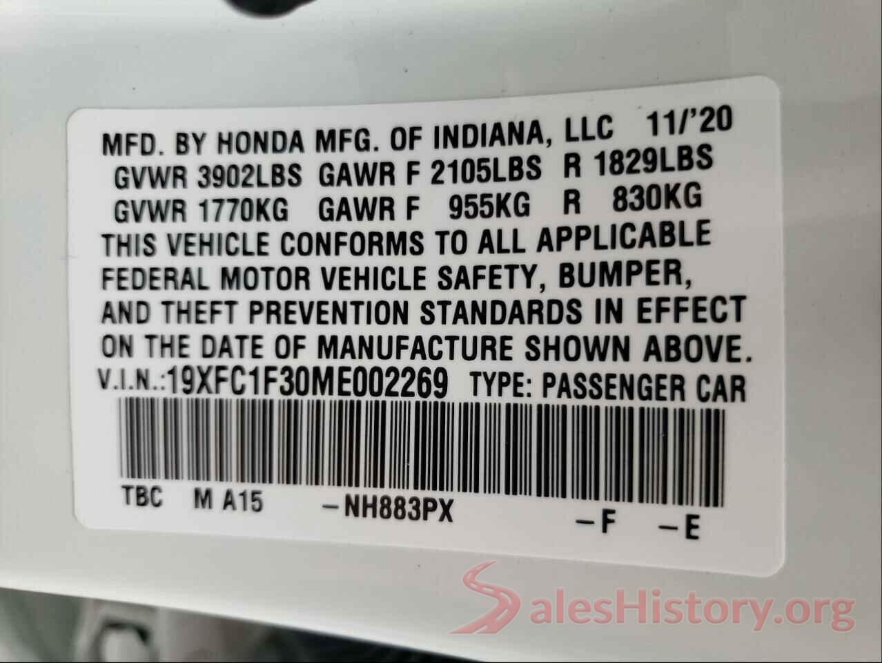 19XFC1F30ME002269 2021 HONDA CIVIC