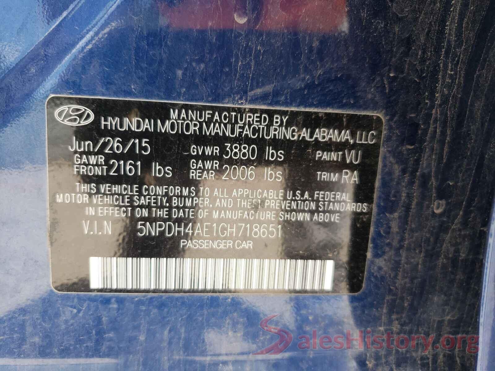 5NPDH4AE1GH718651 2016 HYUNDAI ELANTRA