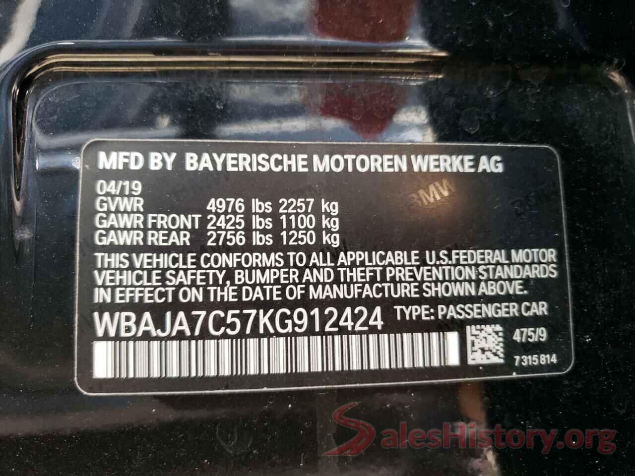 WBAJA7C57KG912424 2019 BMW 5 SERIES