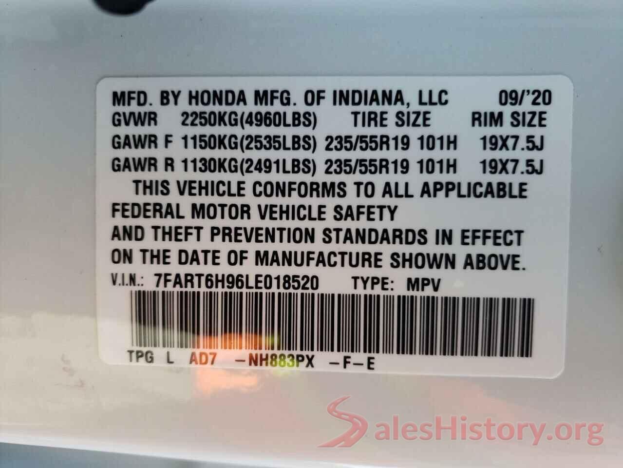 7FART6H96LE018520 2020 HONDA CRV