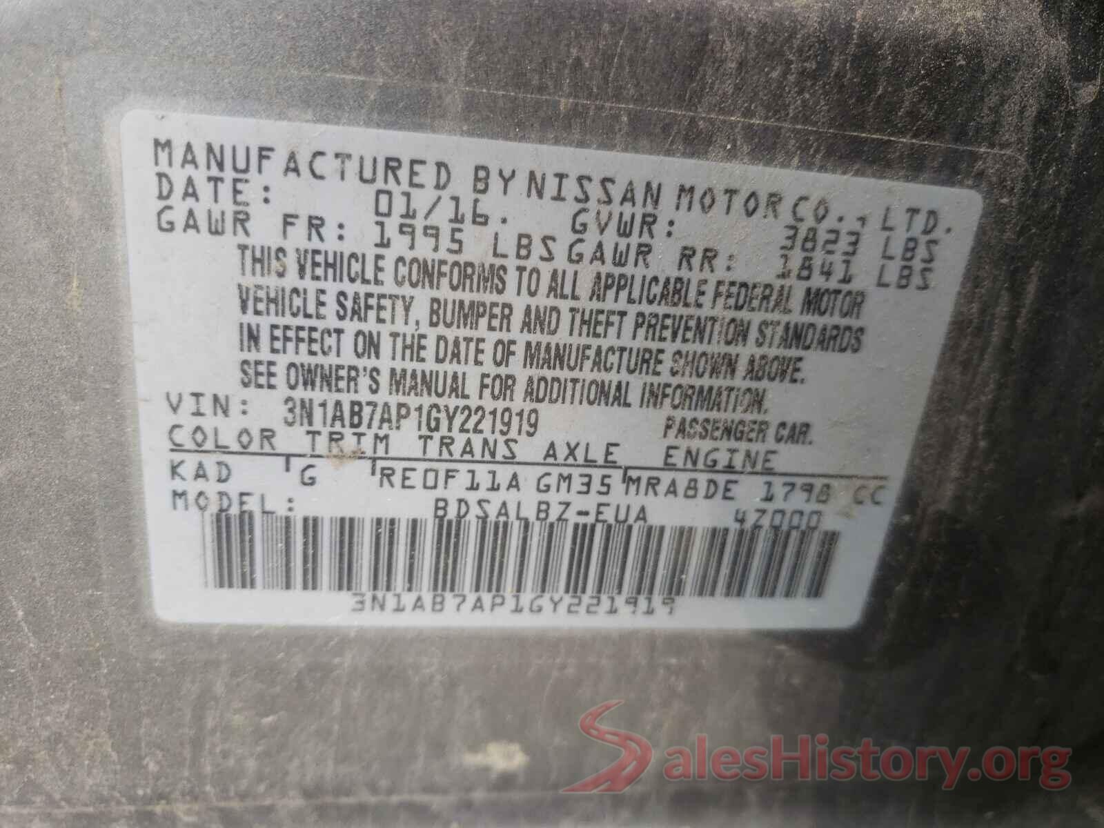 3N1AB7AP1GY221919 2016 NISSAN SENTRA