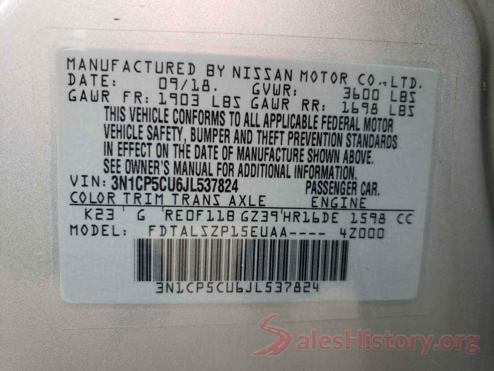 3N1CP5CU6JL537824 2018 NISSAN KICKS