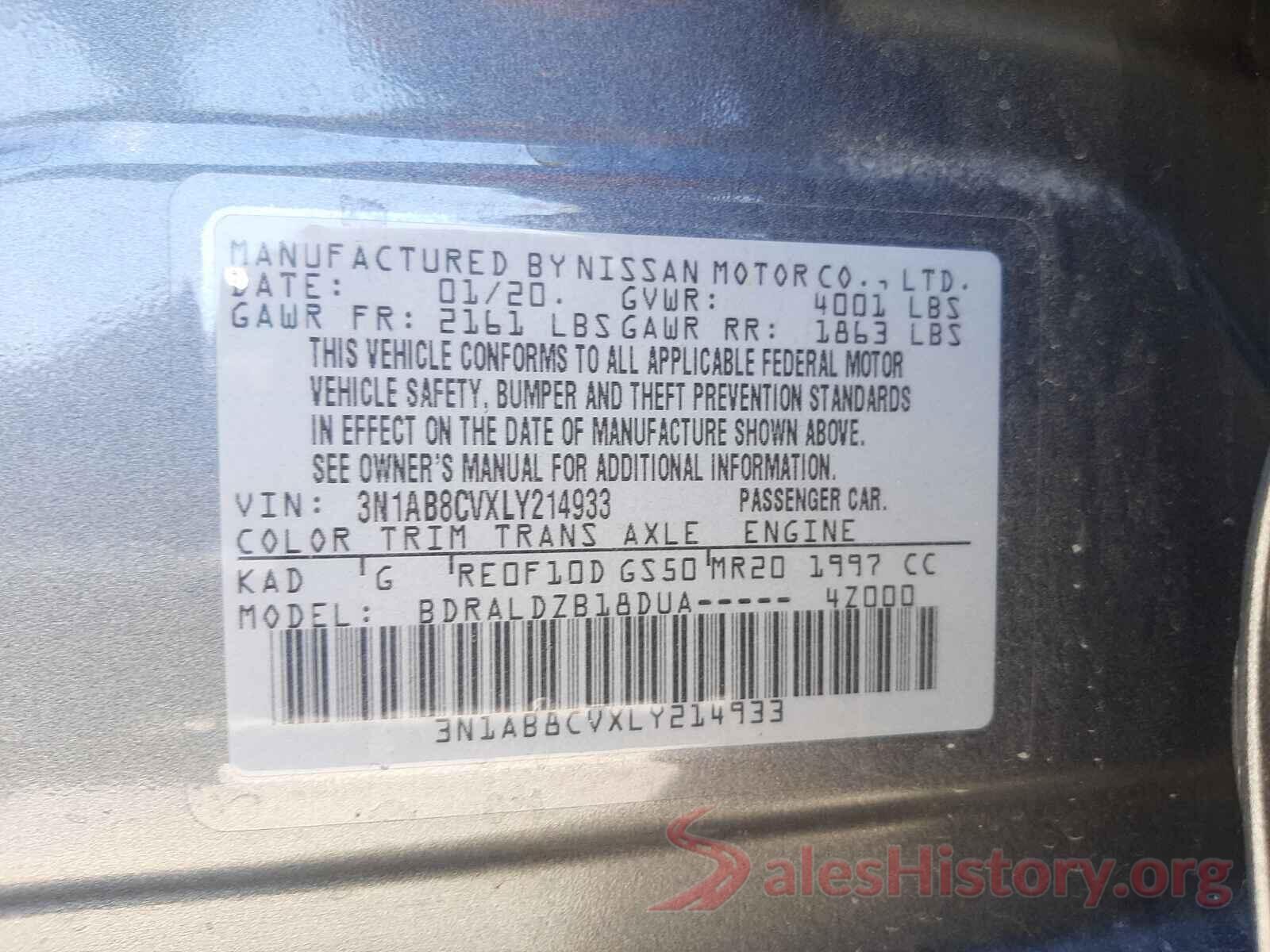 3N1AB8CVXLY214933 2020 NISSAN SENTRA