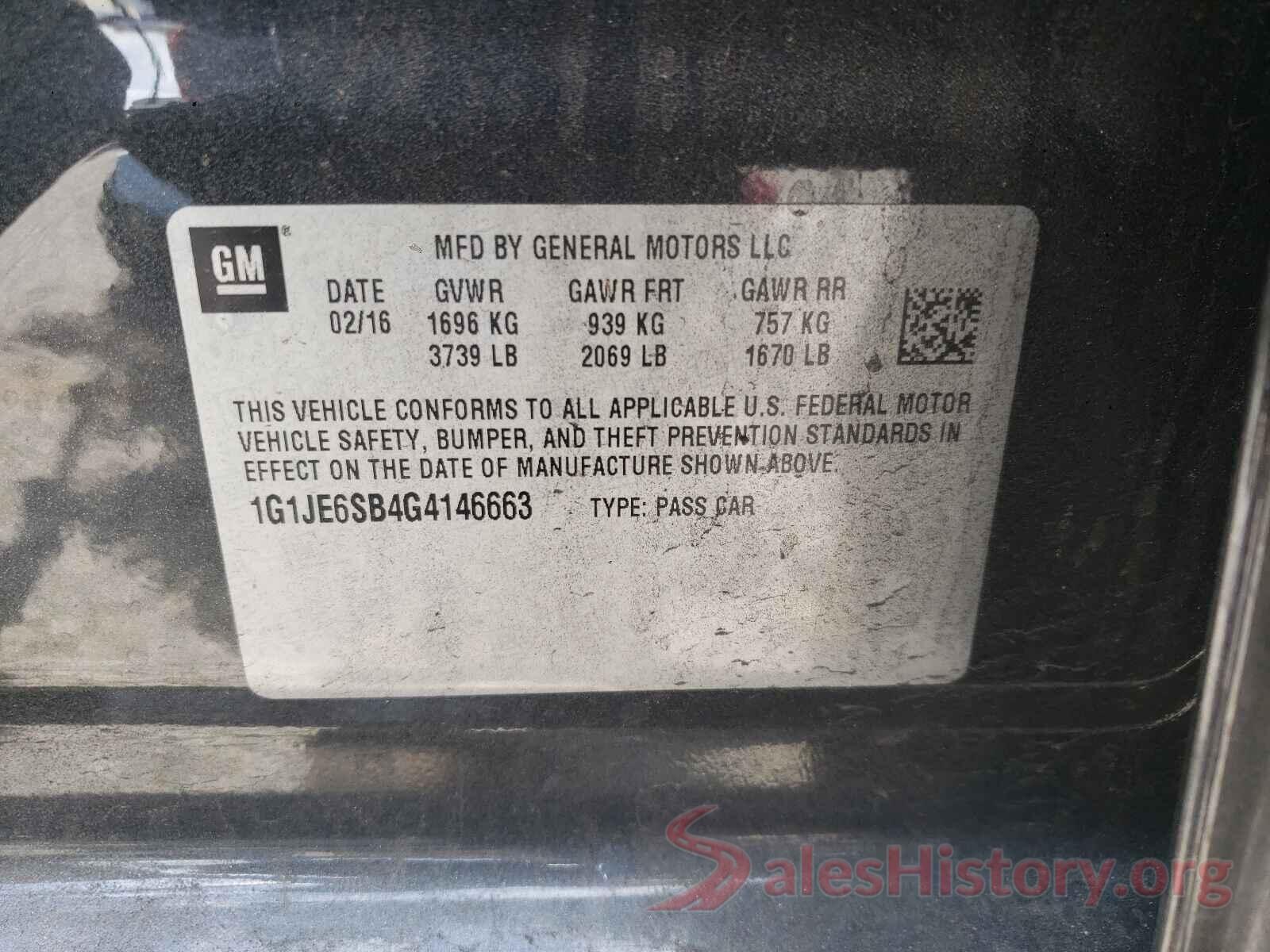 1G1JE6SB4G4146663 2016 CHEVROLET SONIC