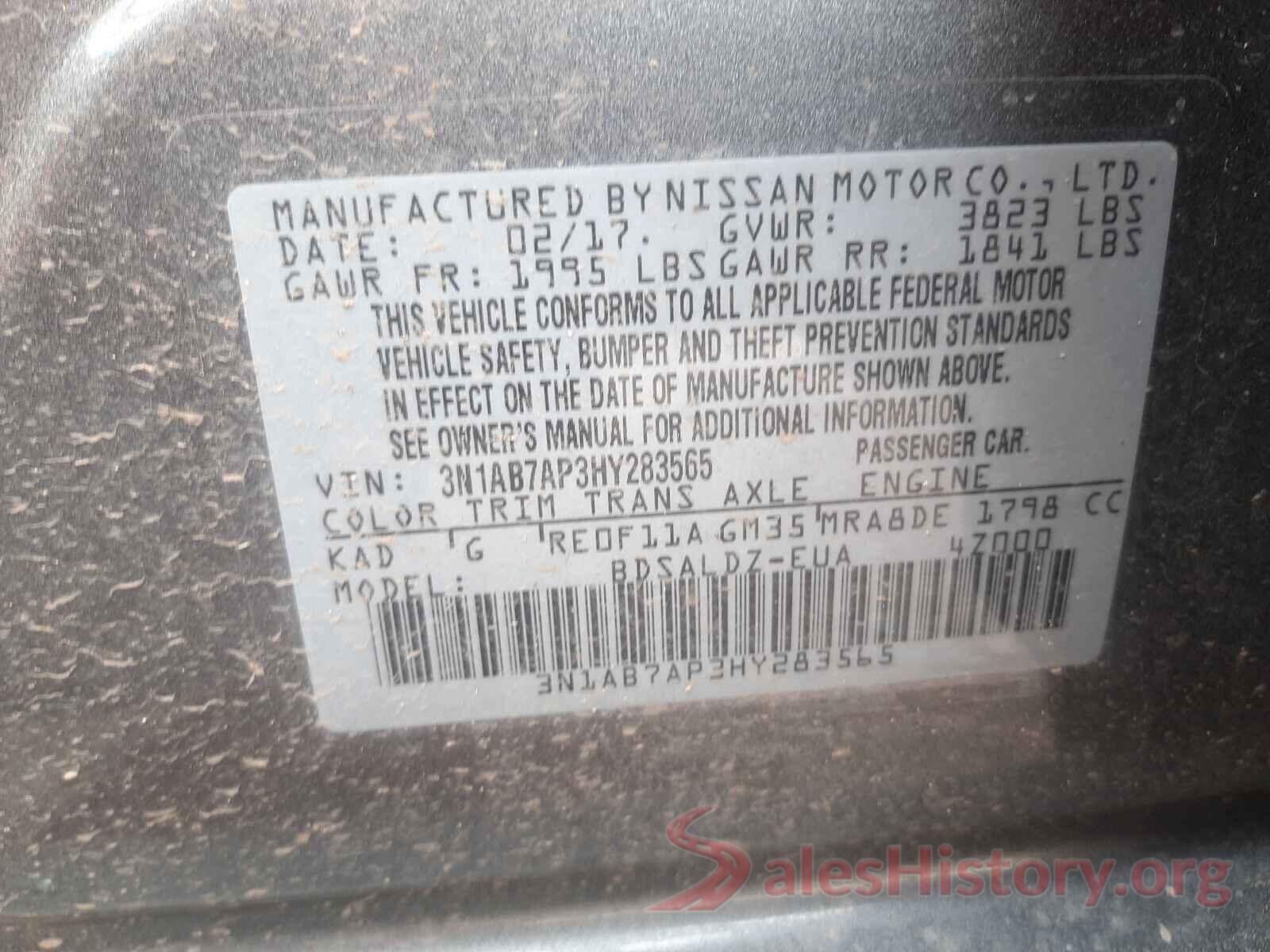 3N1AB7AP3HY283565 2017 NISSAN SENTRA