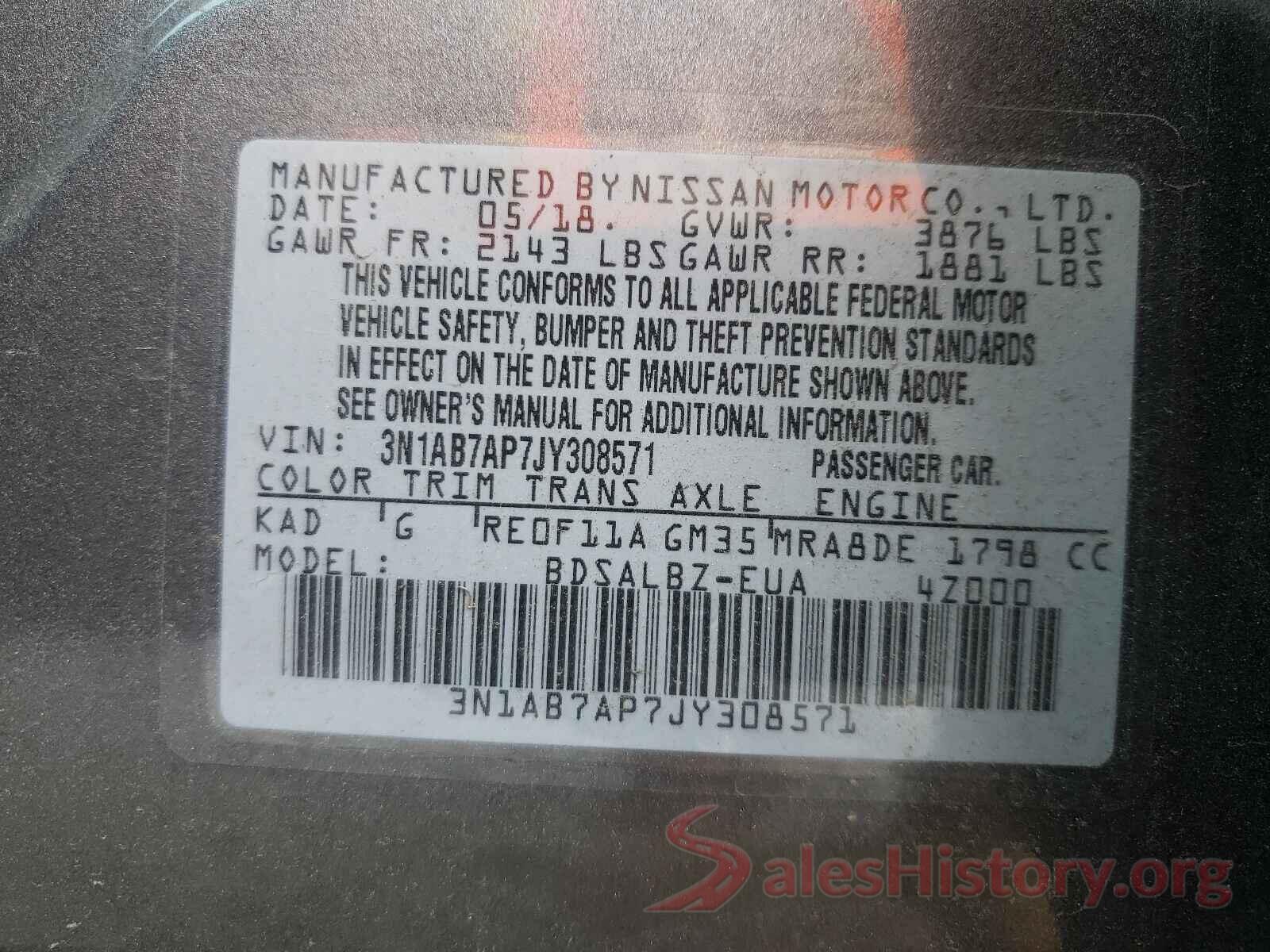 3N1AB7AP7JY308571 2018 NISSAN SENTRA