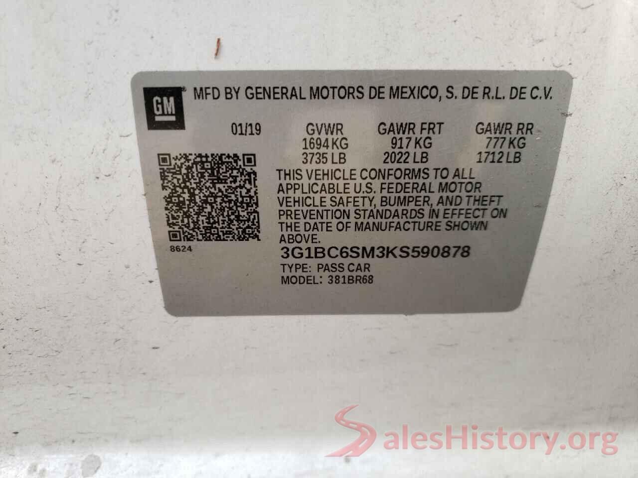 3G1BC6SM3KS590878 2019 CHEVROLET CRUZE