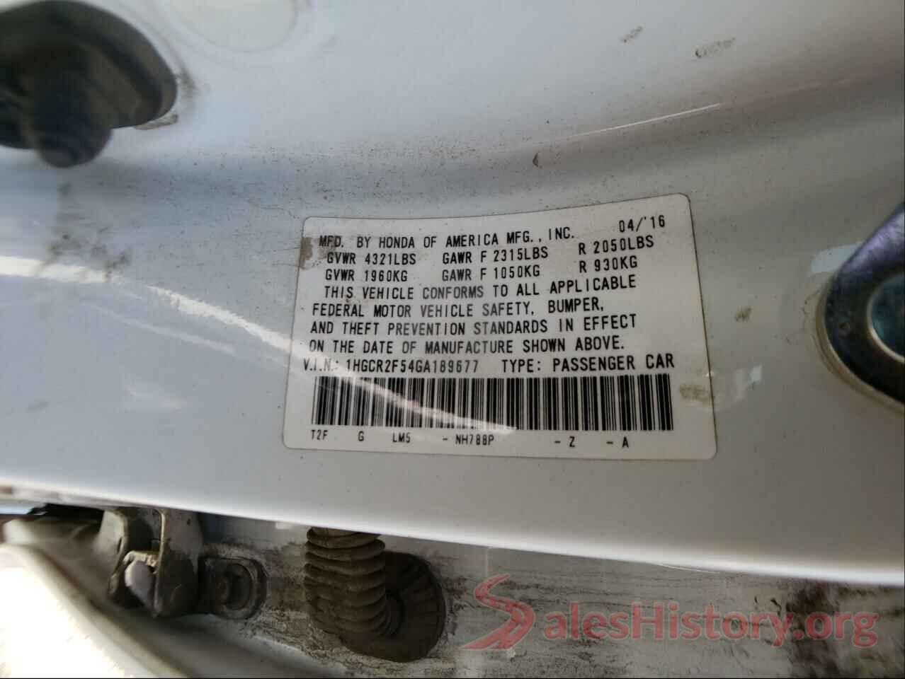 1HGCR2F54GA189677 2016 HONDA ACCORD