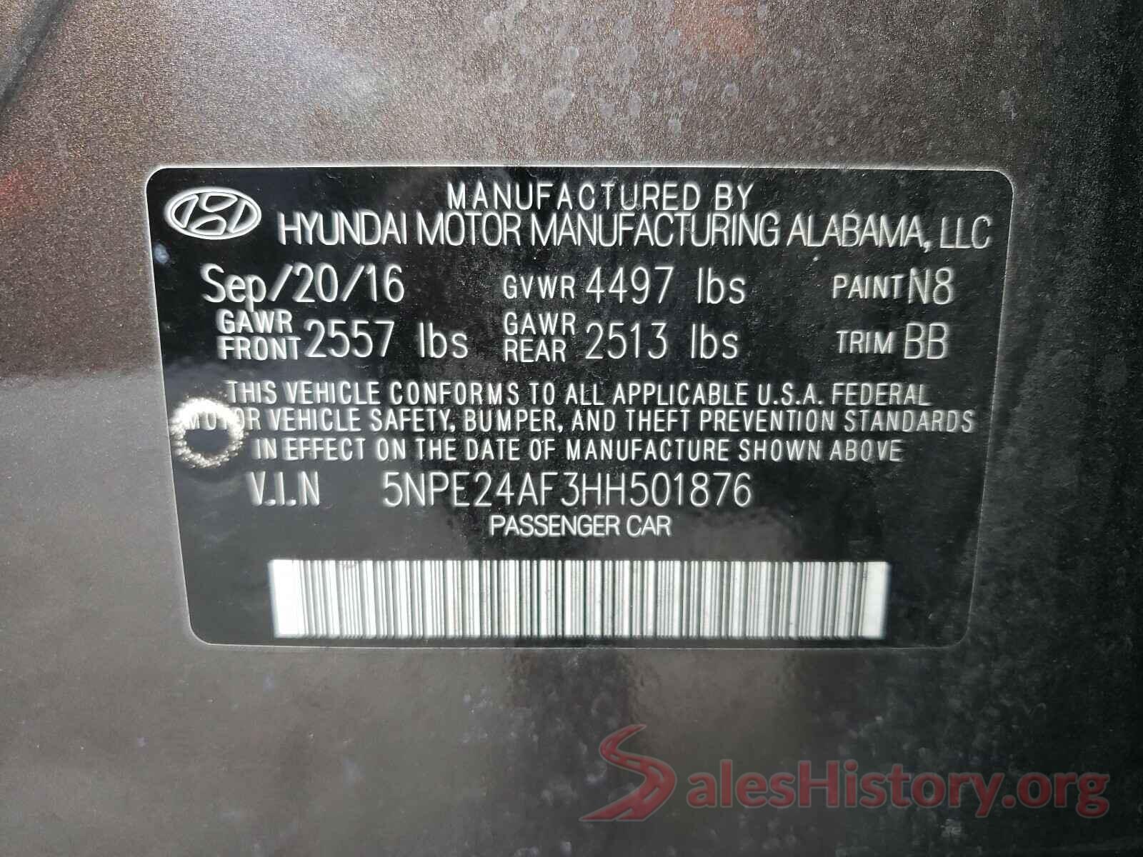 5NPE24AF3HH501876 2017 HYUNDAI SONATA