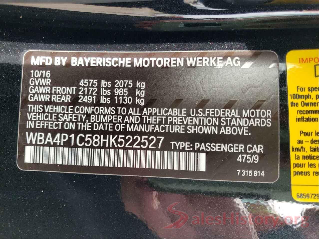 WBA4P1C58HK522527 2017 BMW 4 SERIES