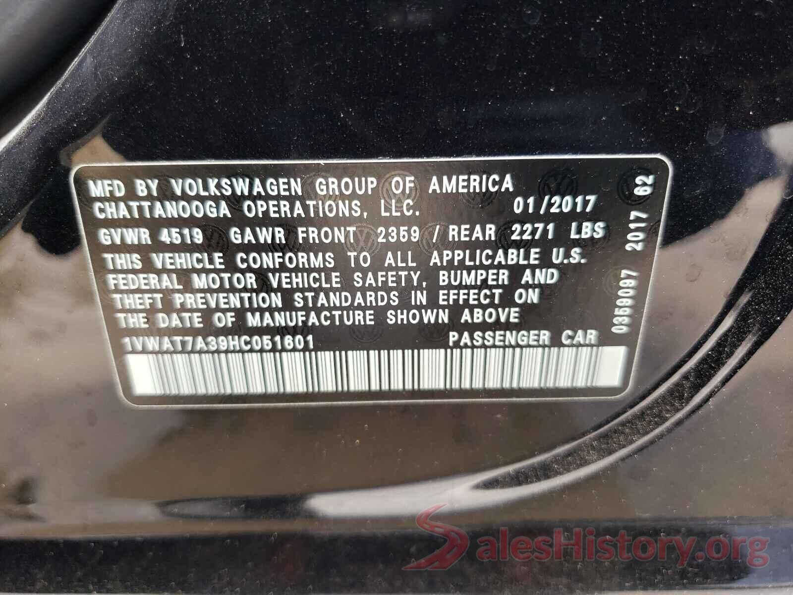 1VWAT7A39HC051601 2017 VOLKSWAGEN PASSAT