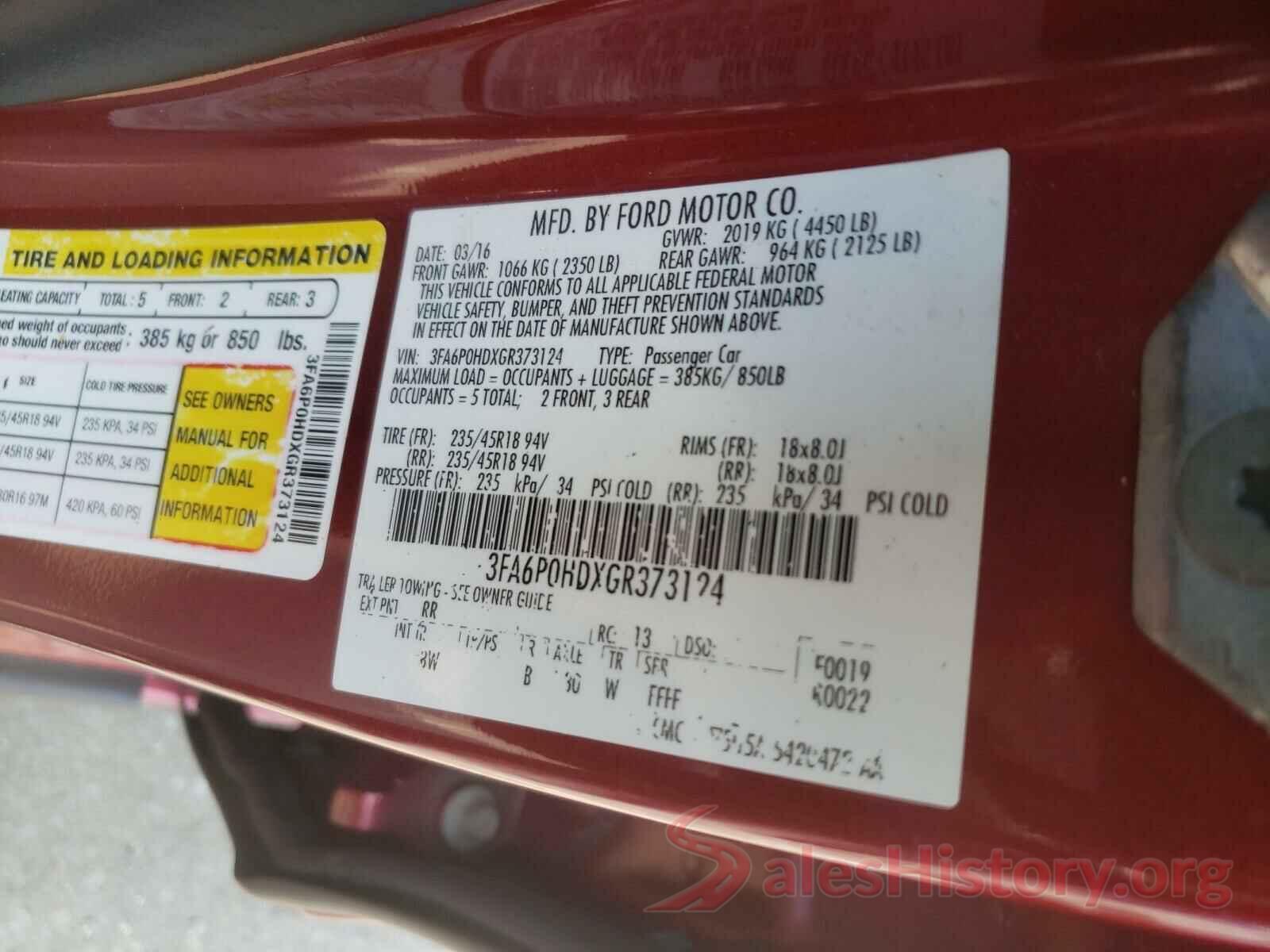 3FA6P0HDXGR373124 2016 FORD FUSION