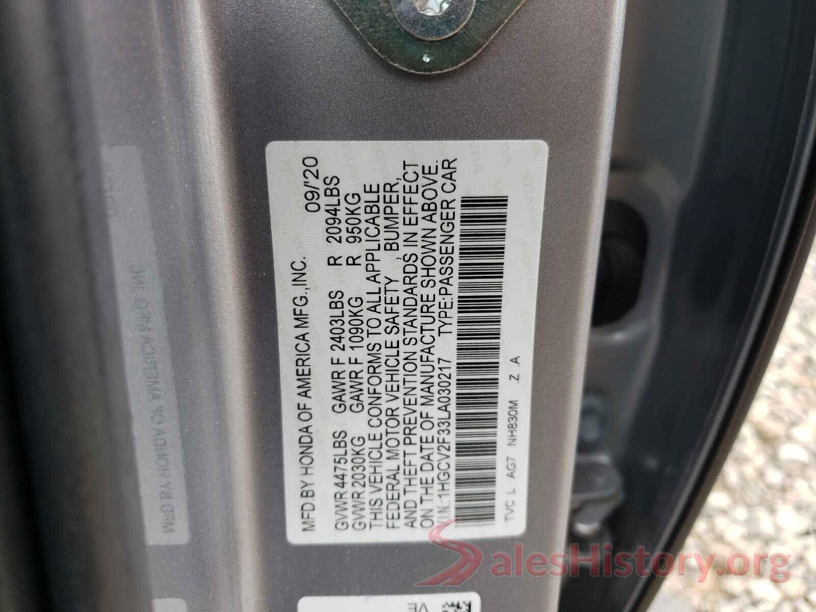 1HGCV2F33LA030217 2020 HONDA ACCORD