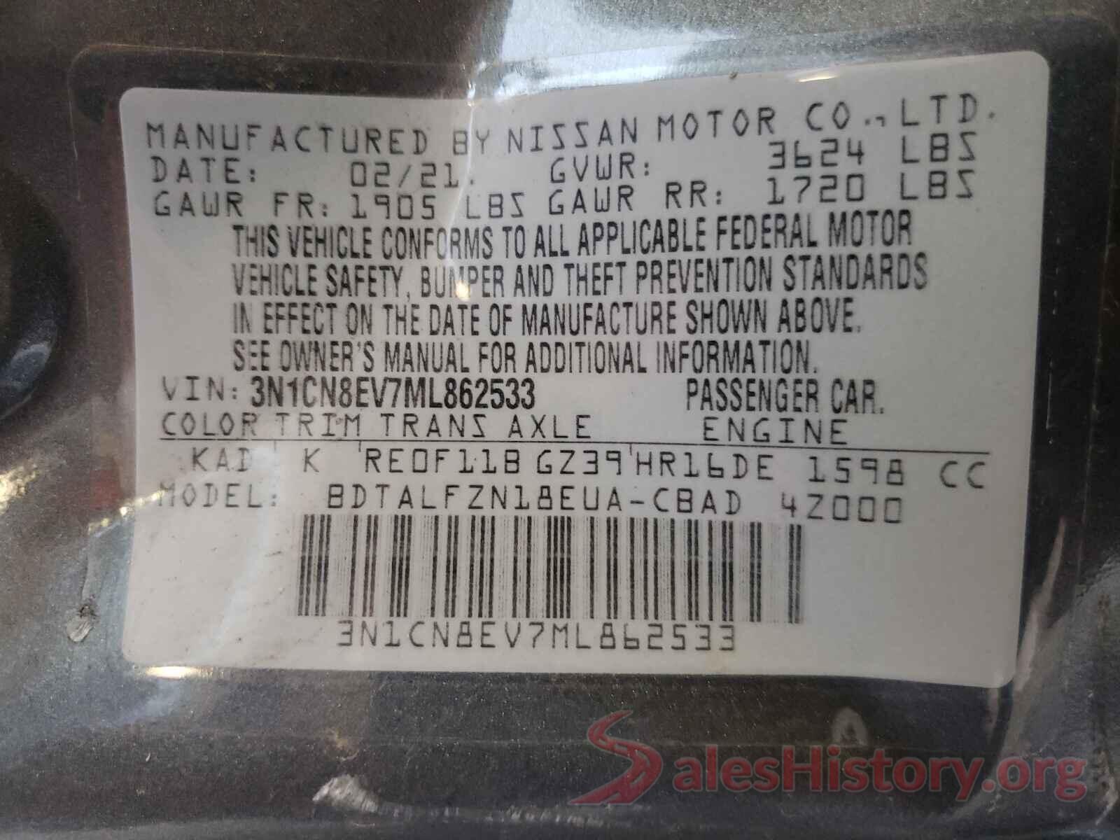 3N1CN8EV7ML862535 2021 NISSAN VERSA