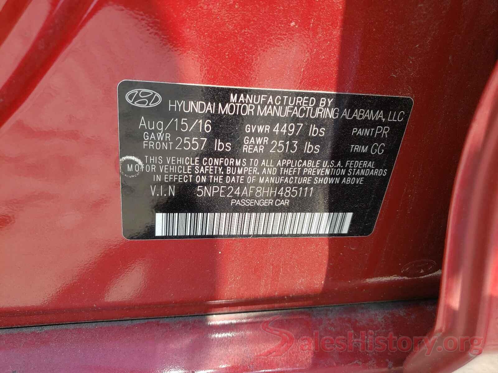 5NPE24AF8HH485111 2017 HYUNDAI SONATA