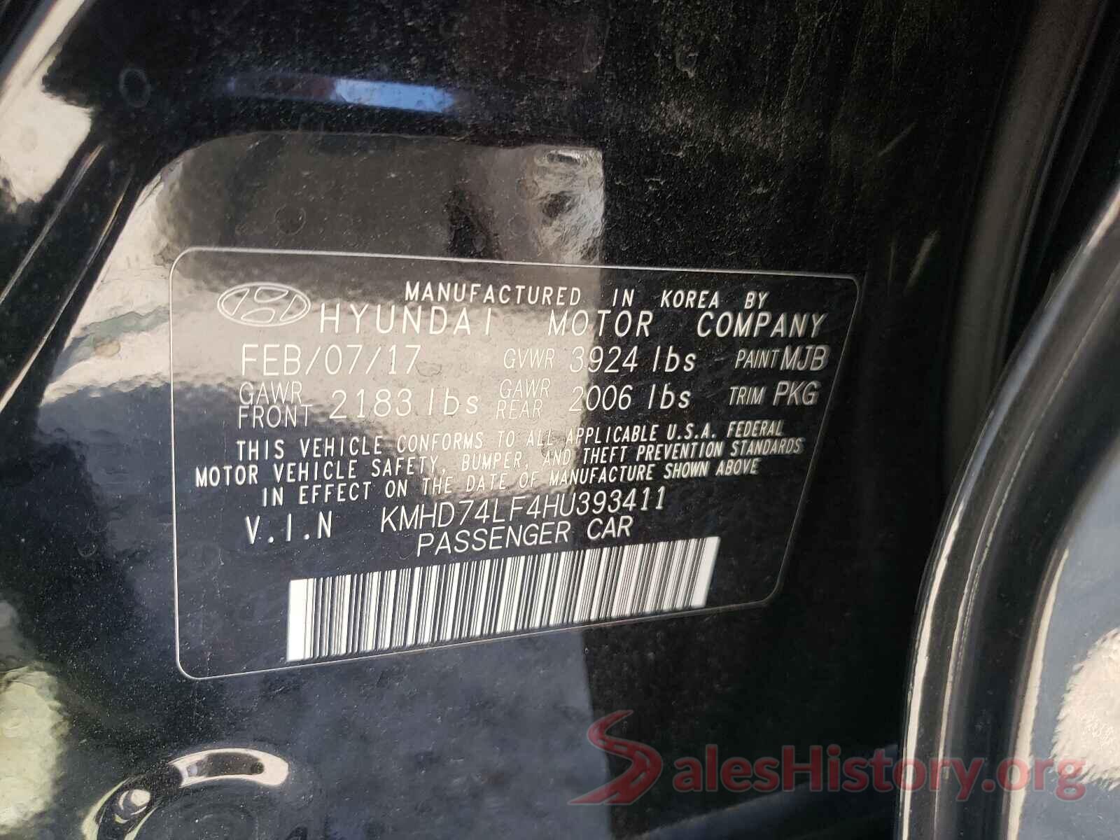 KMHD74LF4HU393411 2017 HYUNDAI AZERA