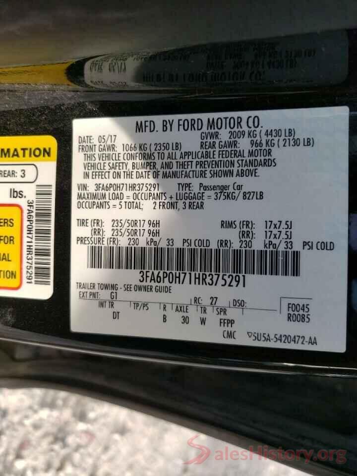 3FA6P0H71HR375291 2017 FORD FUSION