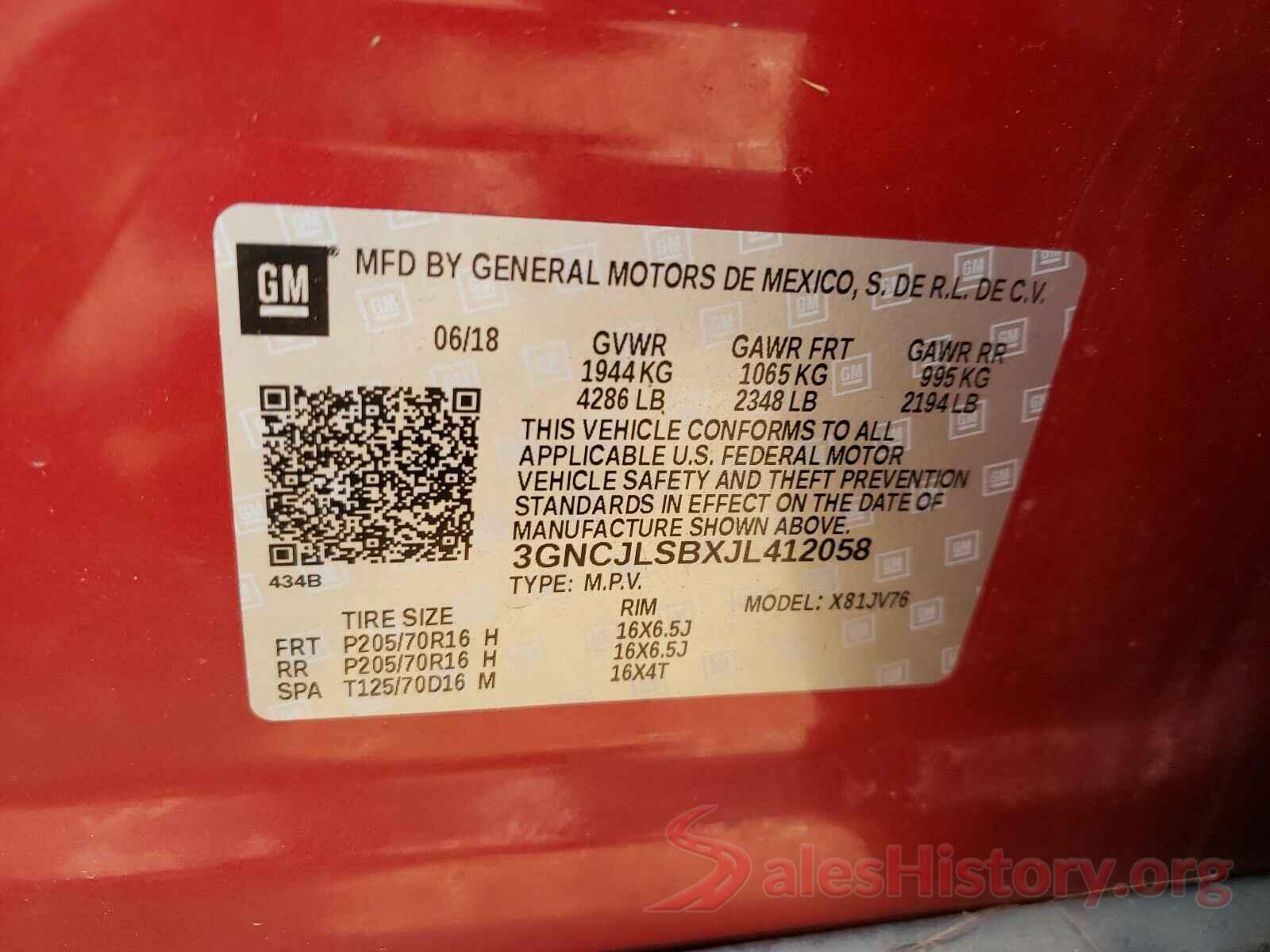 3GNCJLSBXJL412058 2018 CHEVROLET TRAX