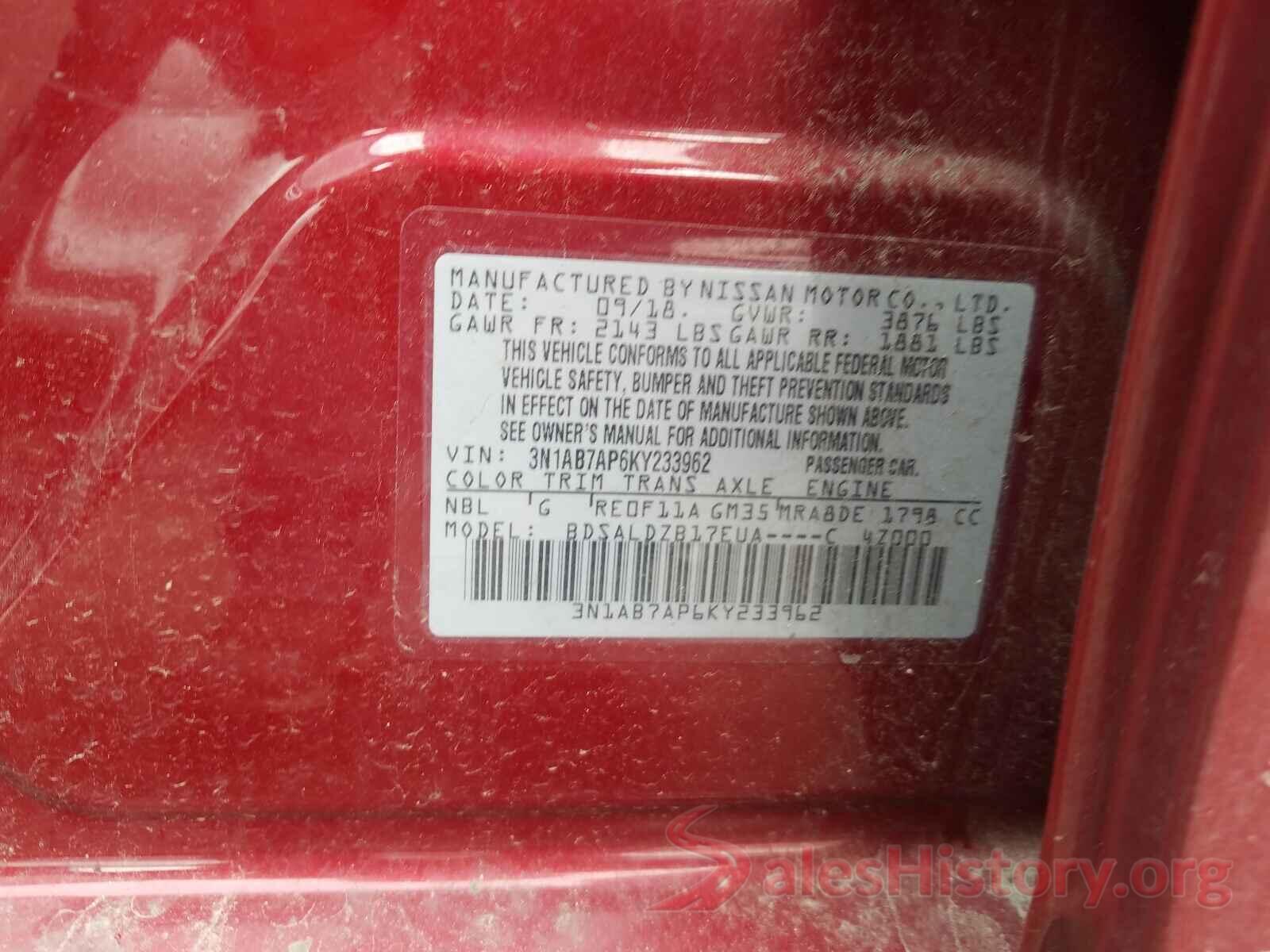 3N1AB7AP6KY233962 2019 NISSAN SENTRA