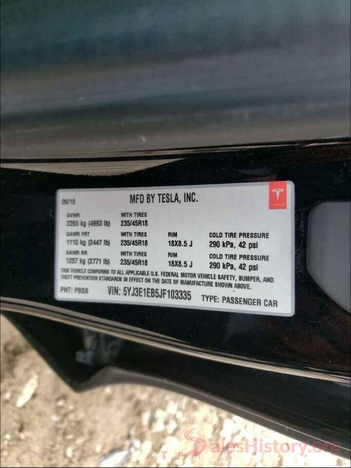 5YJ3E1EB5JF103335 2018 TESLA MODEL 3