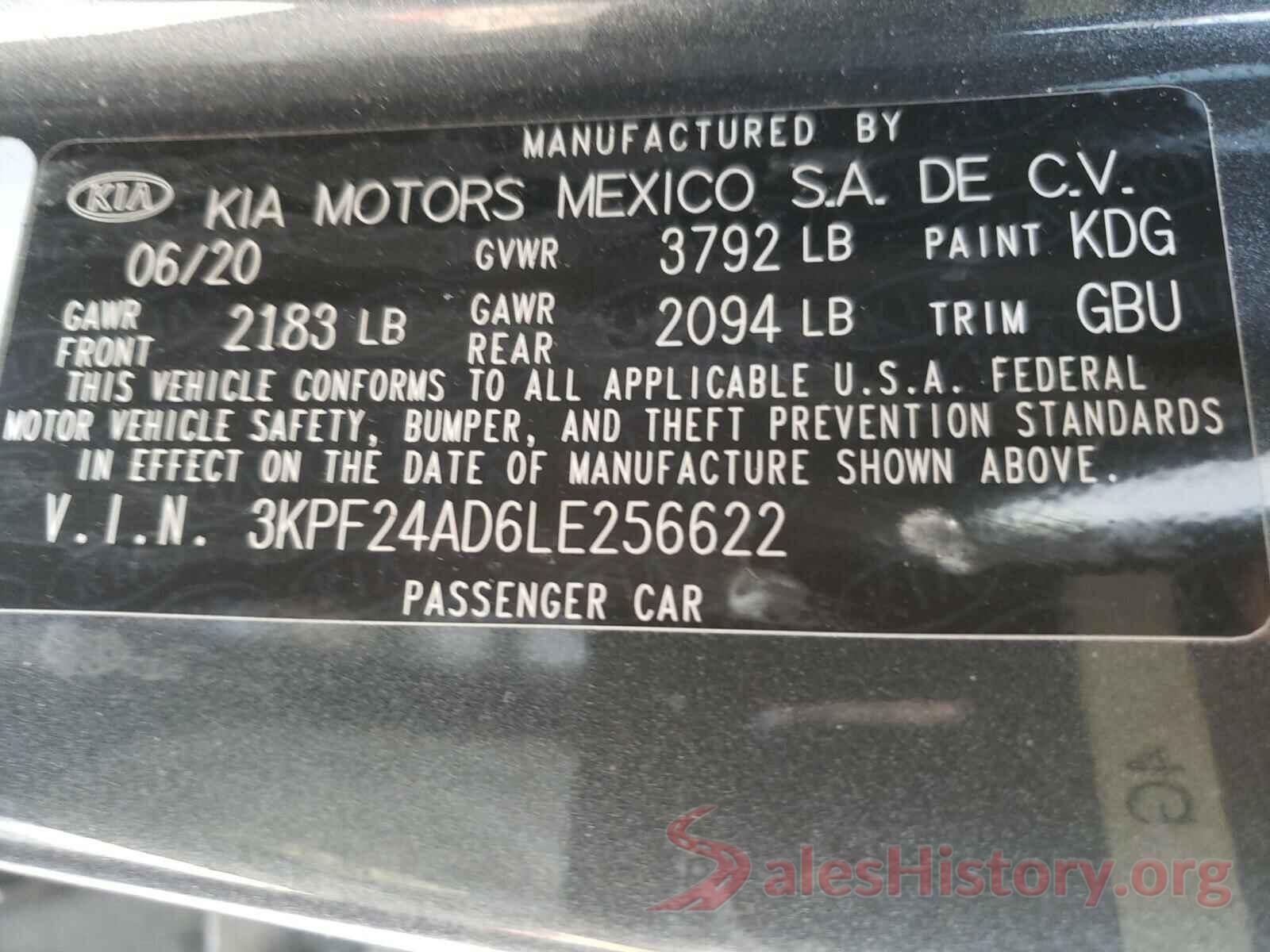 3KPF24AD6LE256622 2020 KIA FORTE