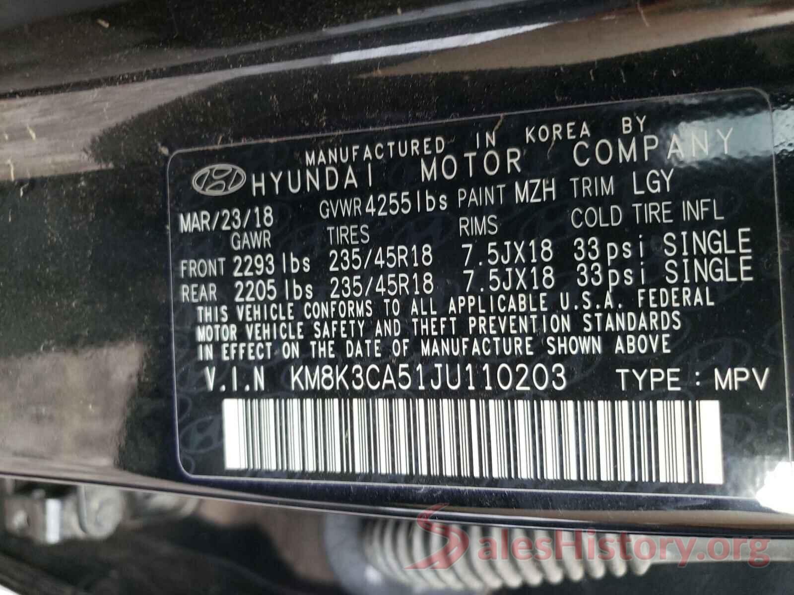 KM8K3CA51JU110203 2018 HYUNDAI KONA