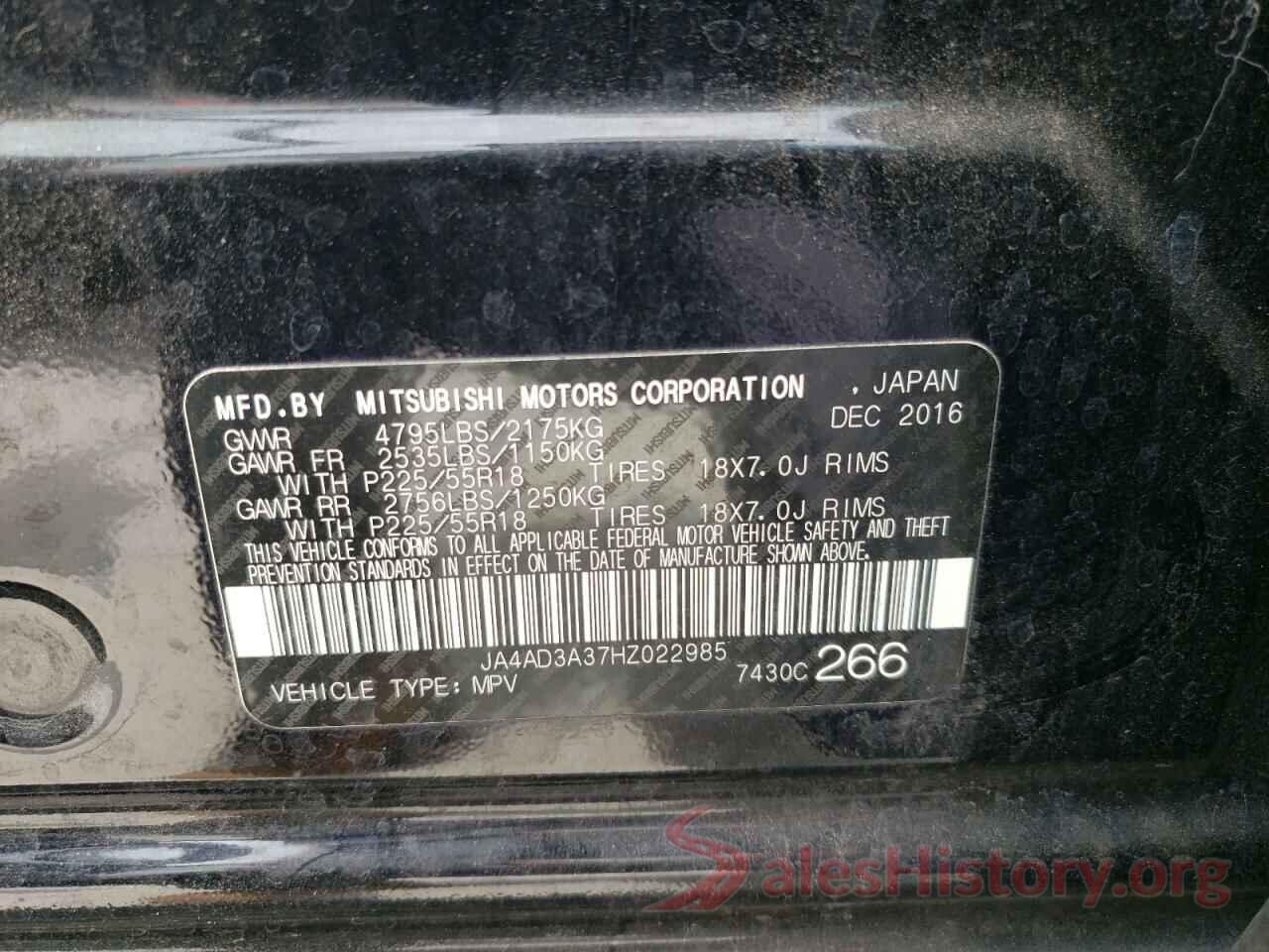 JA4AD3A37HZ022985 2017 MITSUBISHI OUTLANDER