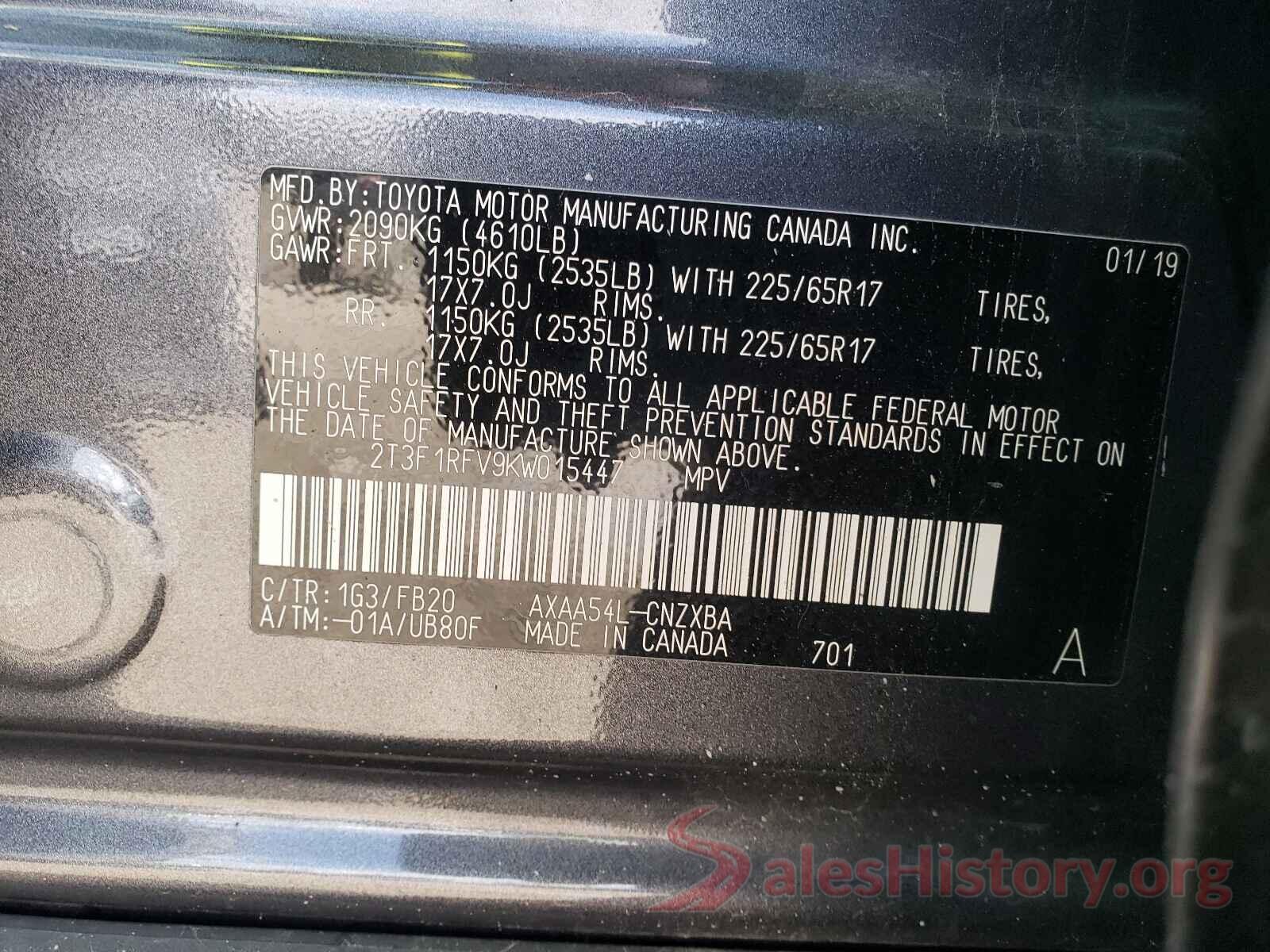 2T3F1RFV9KW015447 2019 TOYOTA RAV4