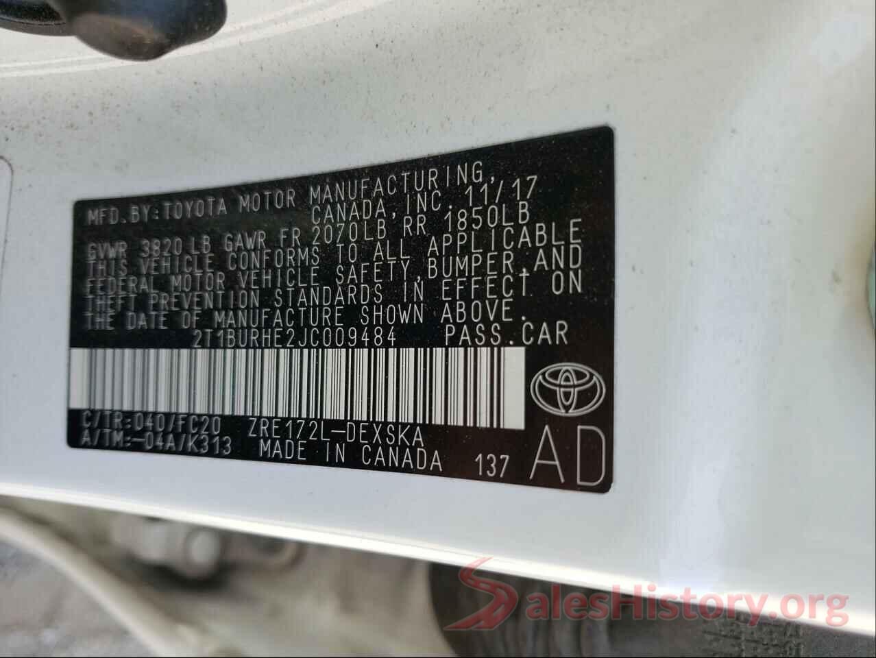 2T1BURHE2JC009484 2018 TOYOTA COROLLA